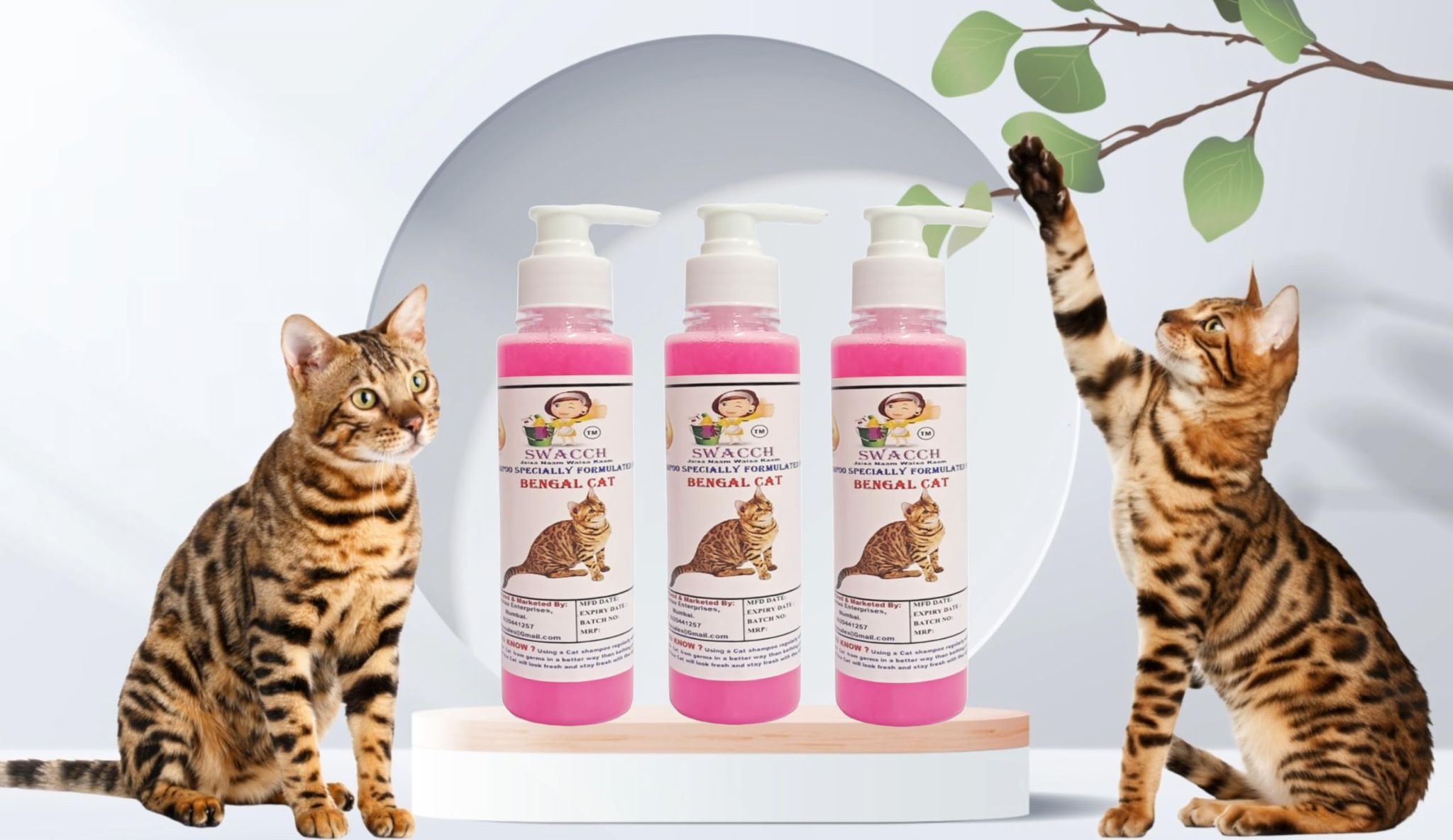 SWACCH Premium Shampoo for Bengal CAT (200ML) (Pack of 3) Rose
