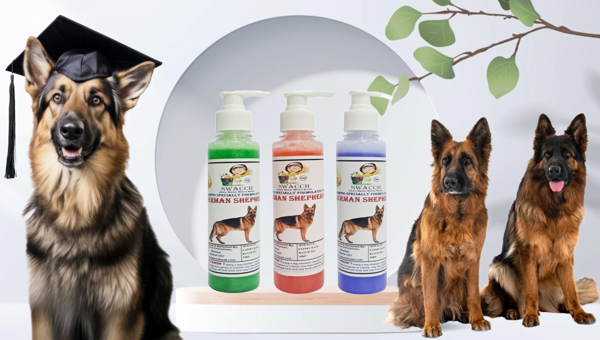 SWACCH Premium Shampoo for German Shepherd (200ML) (Combo Pack of 3) NEEM ALOVERA, Jasmine & Lavender
