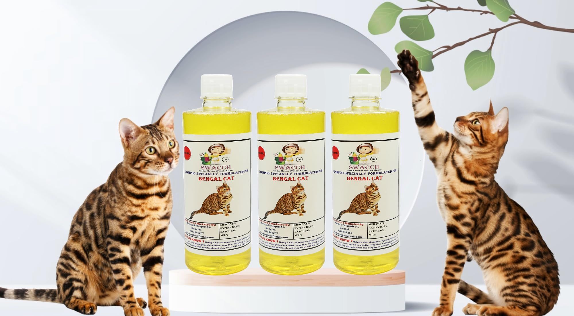 SWACCH Shampoo Specially FORMULATED for Bengal Cat (500ML) (Pack of 3) Lemon