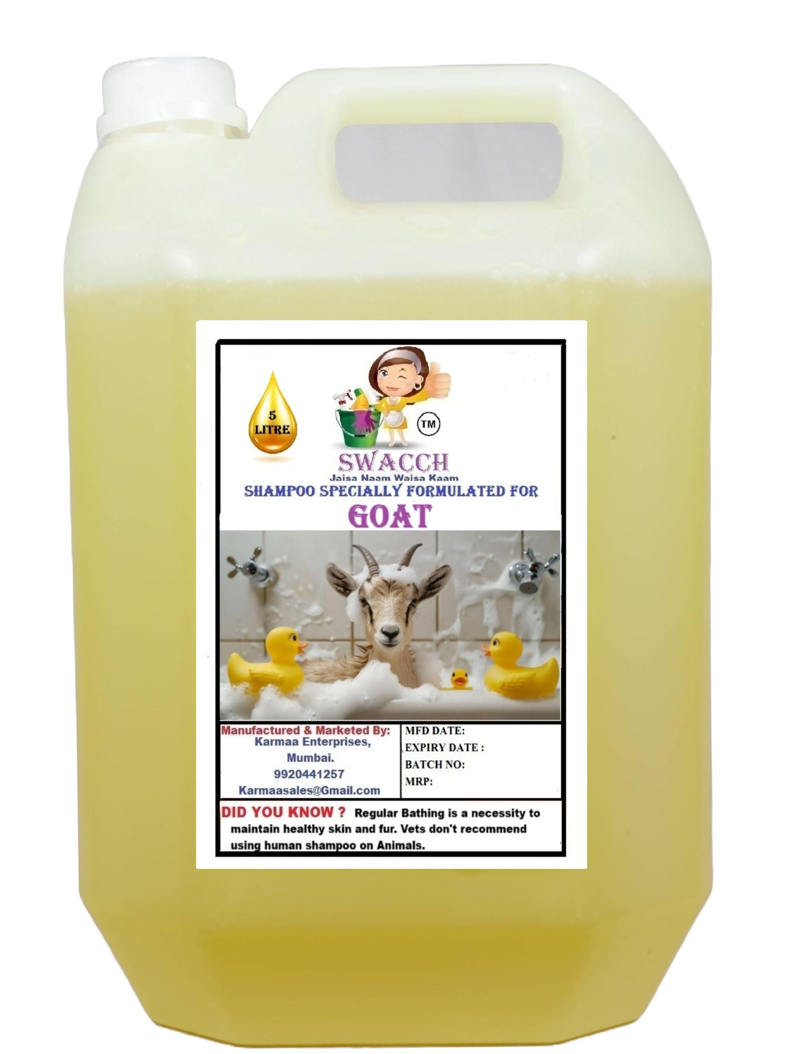 Swacch Shampoo Specially Formulated for Goat (5 Litre) Lemon