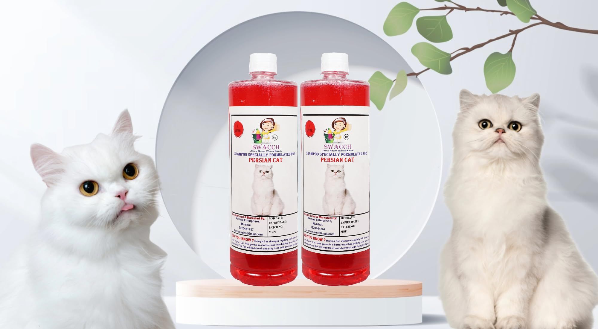 Swacch Shampoo Specially Formulated for Persian Cat (1 Litre) (Pack of 2) Strawberry