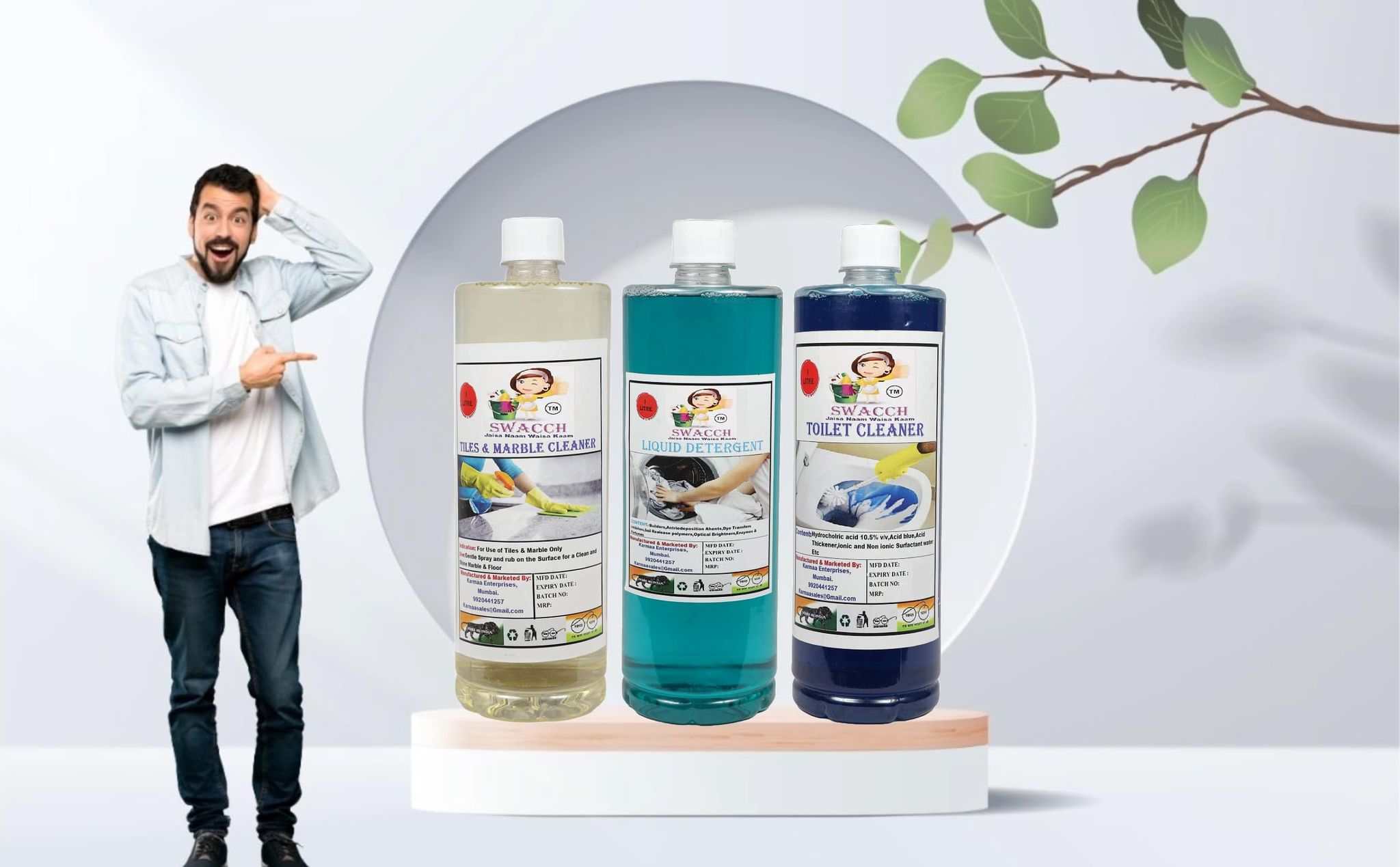 Home Care Combo Tiles & Marble Cleaner, liquid Detergent & Toilet Cleaner (1 Litre) (Pack of 3)