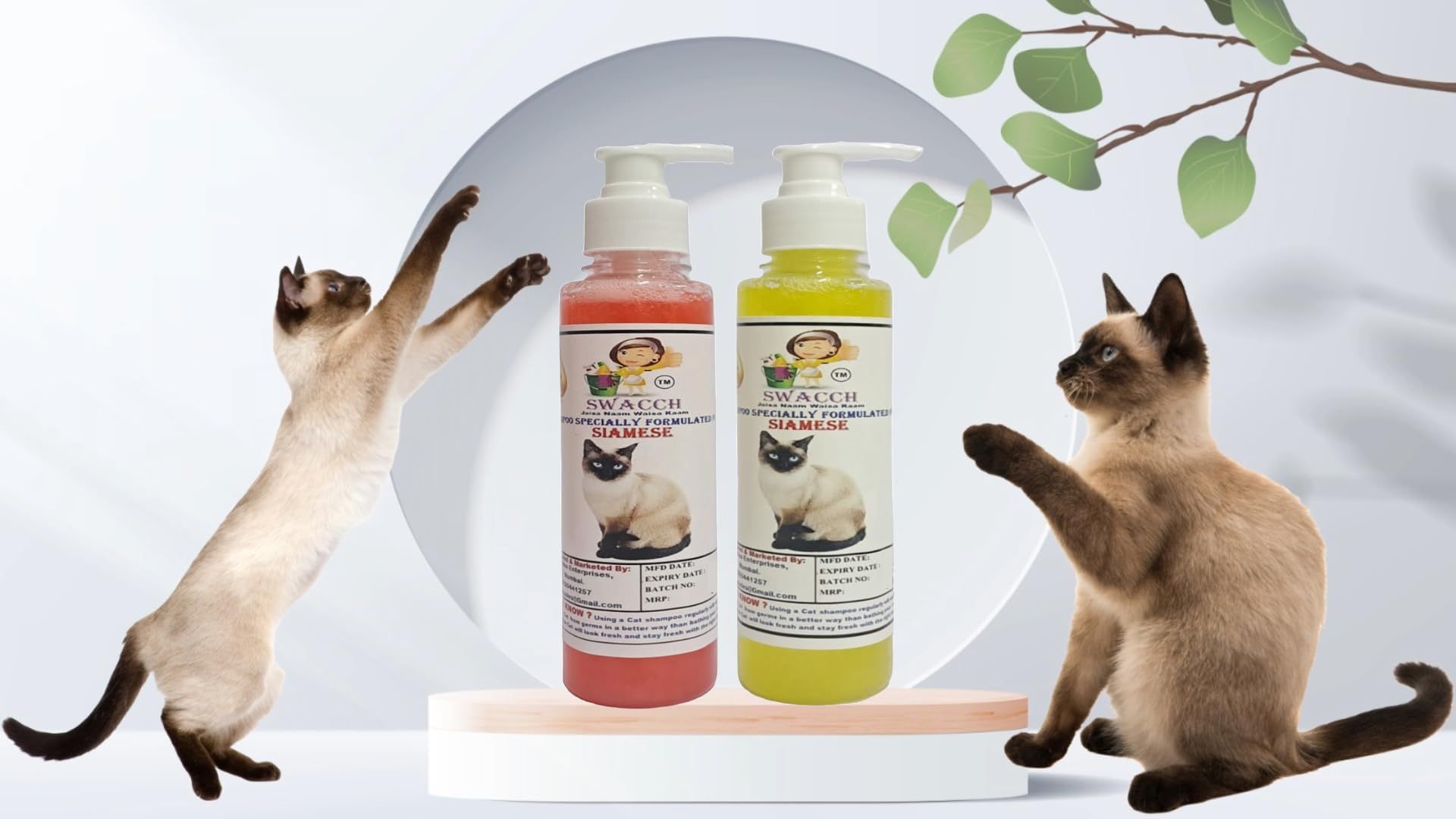 SWACCH Premium Shampoo for Siamese CAT (200ML) (Combo Pack of 2) STARWBERRY & Lemon