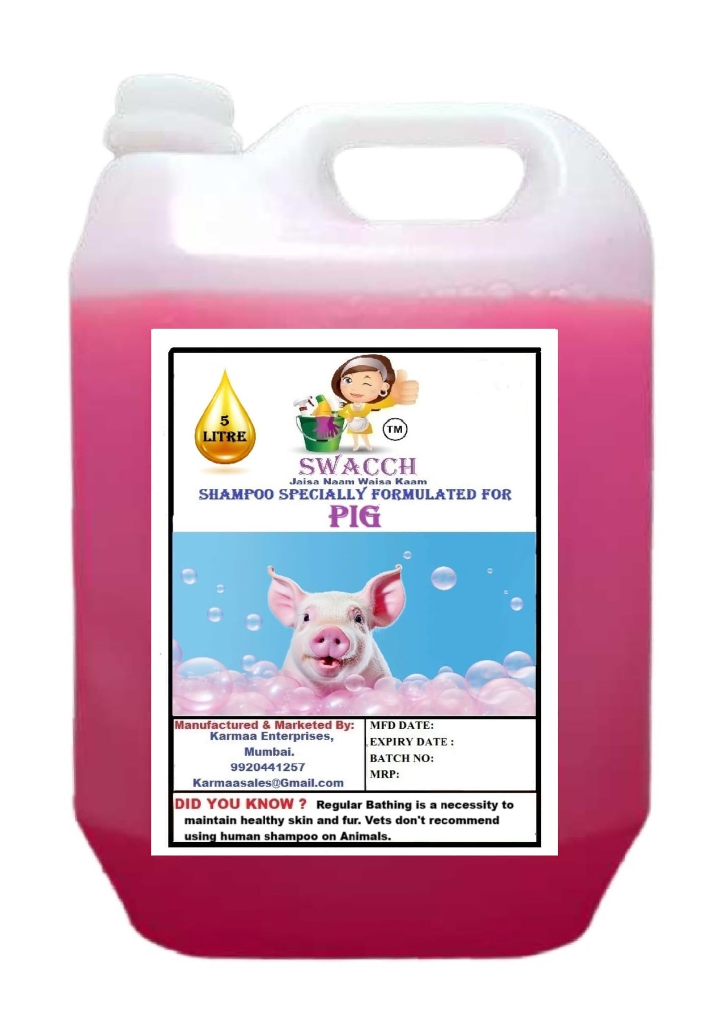 Swacch Shampoo Specially Formulated for Pig (5 Litre) Rose