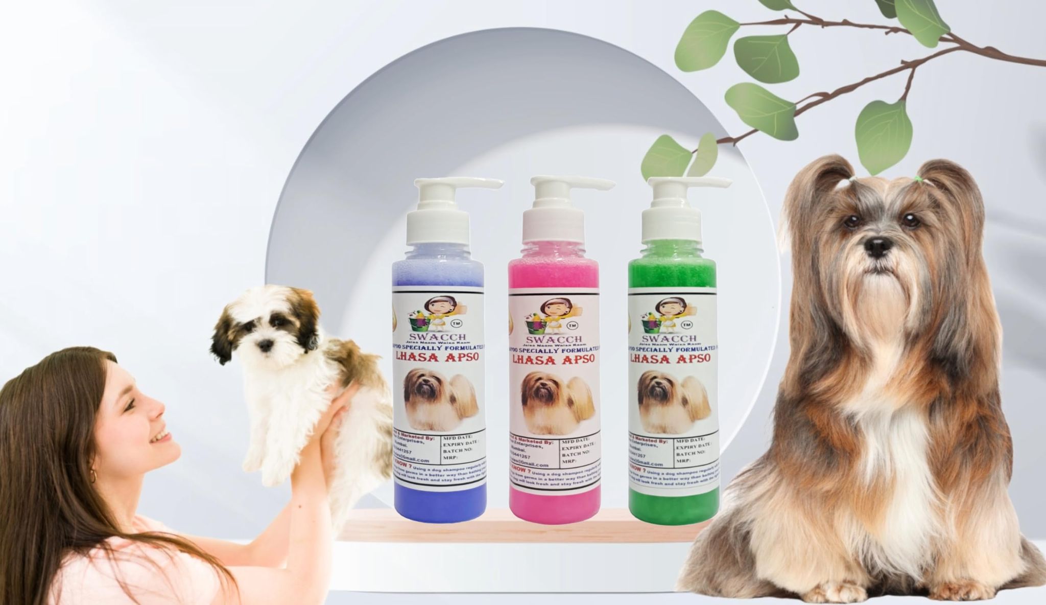 SWACCH Premium Shampoo for Lhasa APSO (200ML) (Combo Pack of 3) Lavender, Rose & NEEM ALOVERA