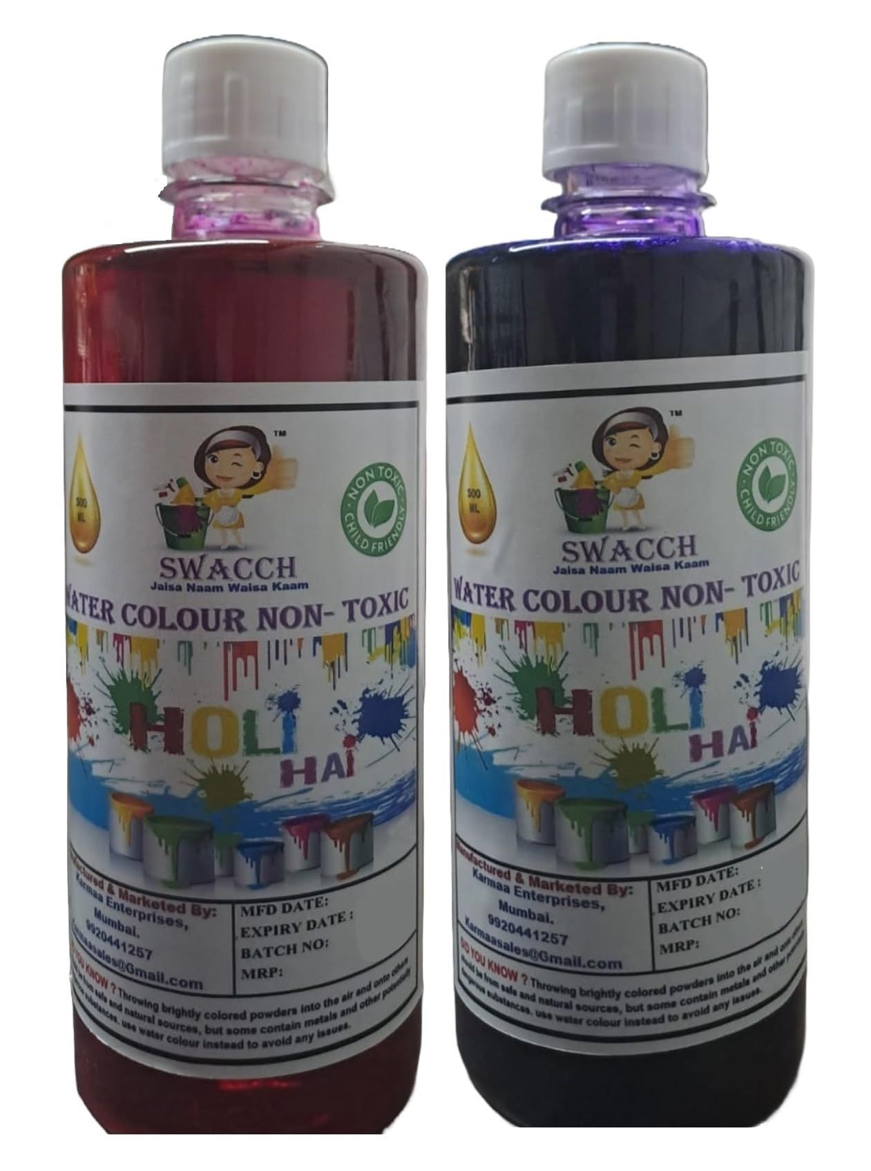 SWACCH WATER COLOUR NON-TOXIC & ECO FRIENDLY COLOUR (PINK & BLUE) (500ML) (PACK OF 2)