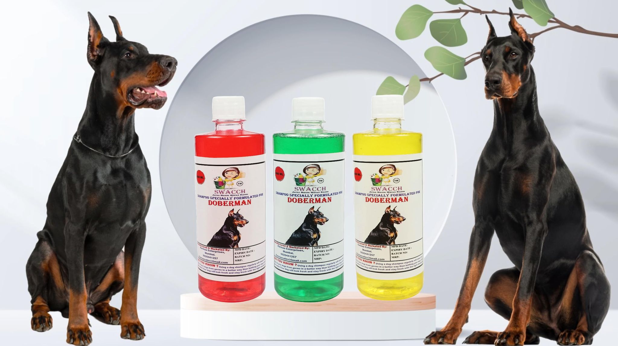 SWACCH Shampoo Specially FORMULATED for Doberman (500ML) (Combo Pack of 3) Strawberry, Lemon, NEEM ALOVERA