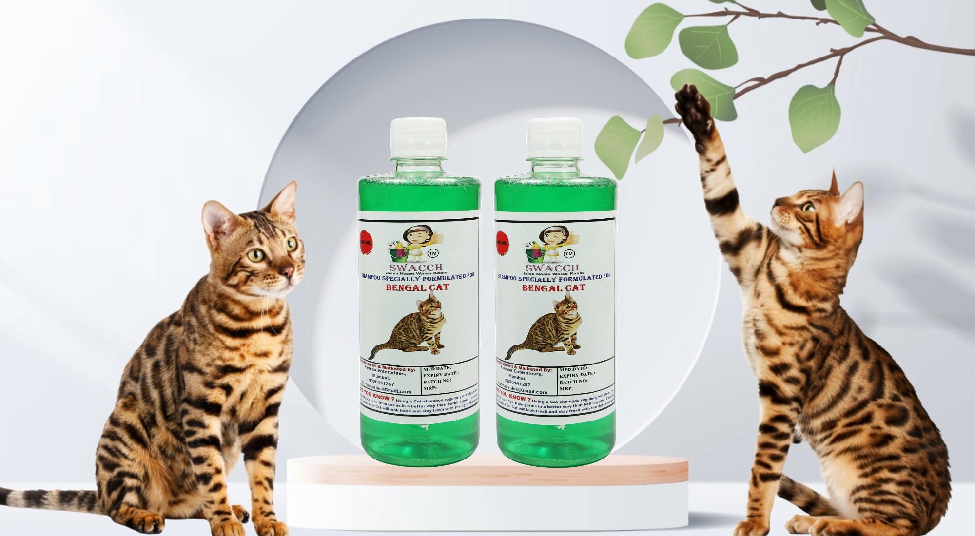 SWACCH Shampoo Specially FORMULATED for Bengal CAT (500ML) (Combo Pack of 2) NEEM ALOVERA