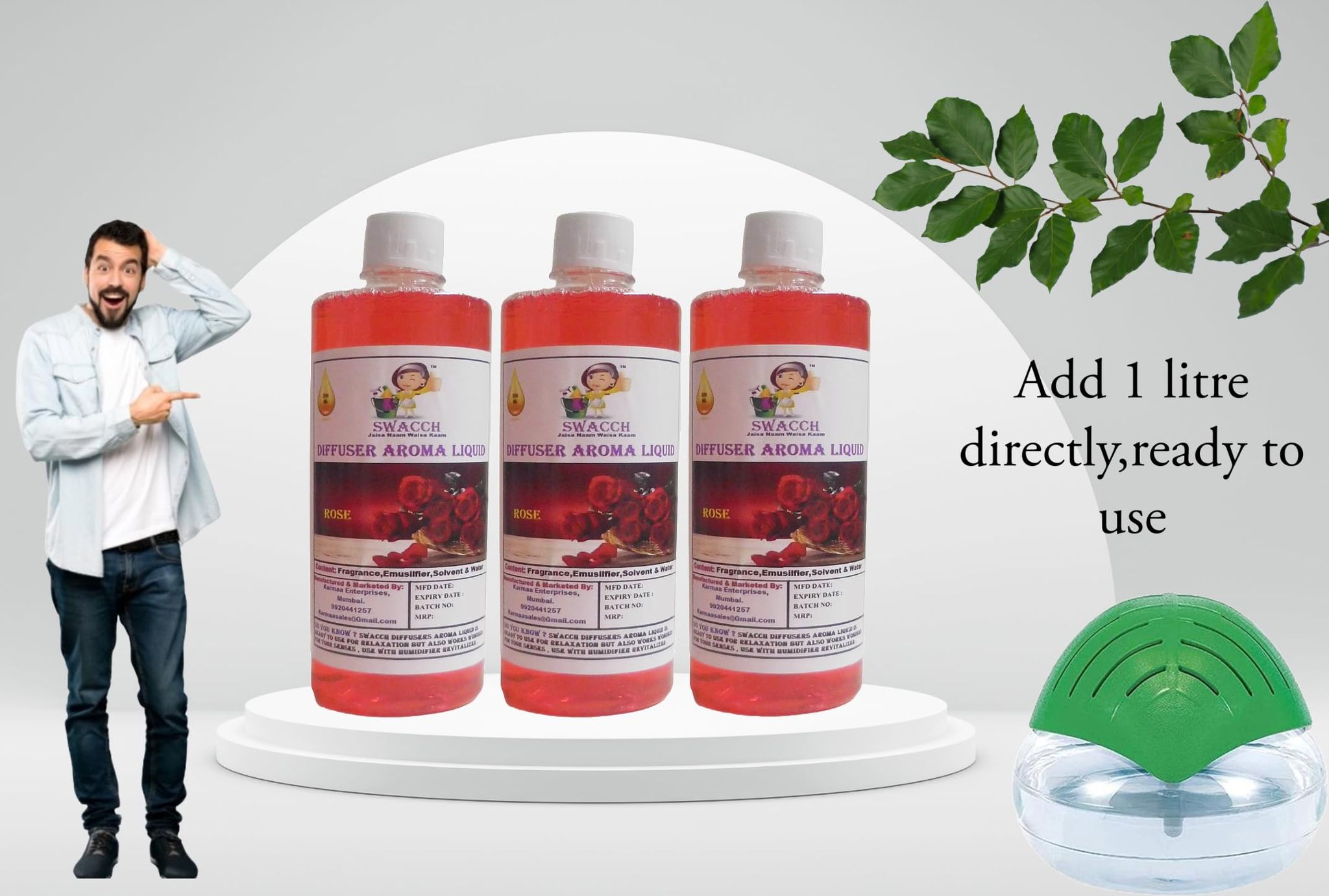 Swacch Diffuser Aroma Liquid (500ml) (Pack of 3) Rose