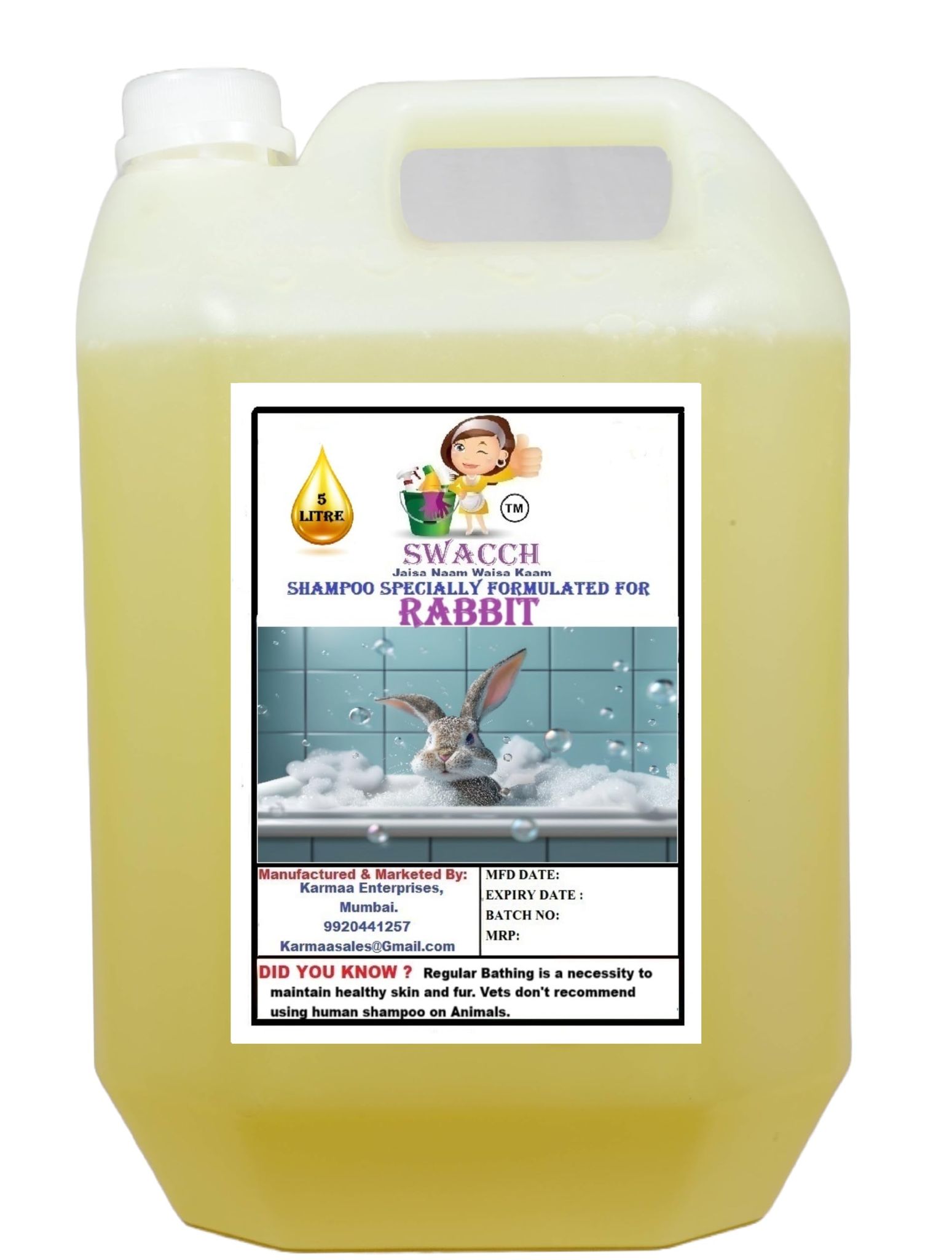 Swacch Shampoo Specially Formulated for Rabbit (5 Litre) Lemon