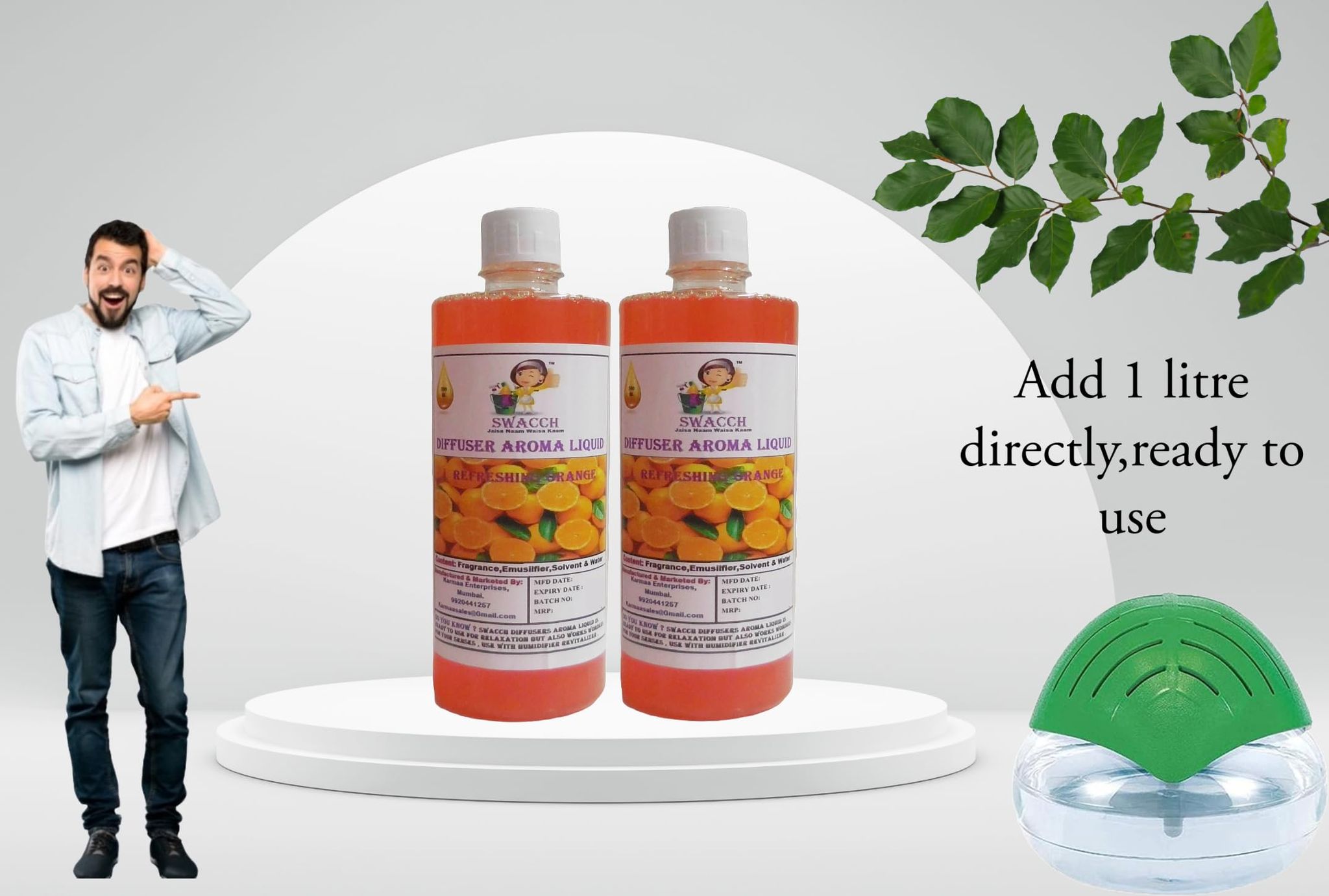Swacch Diffuser Aroma Liquid (500ml) (Pack of 2) Orange
