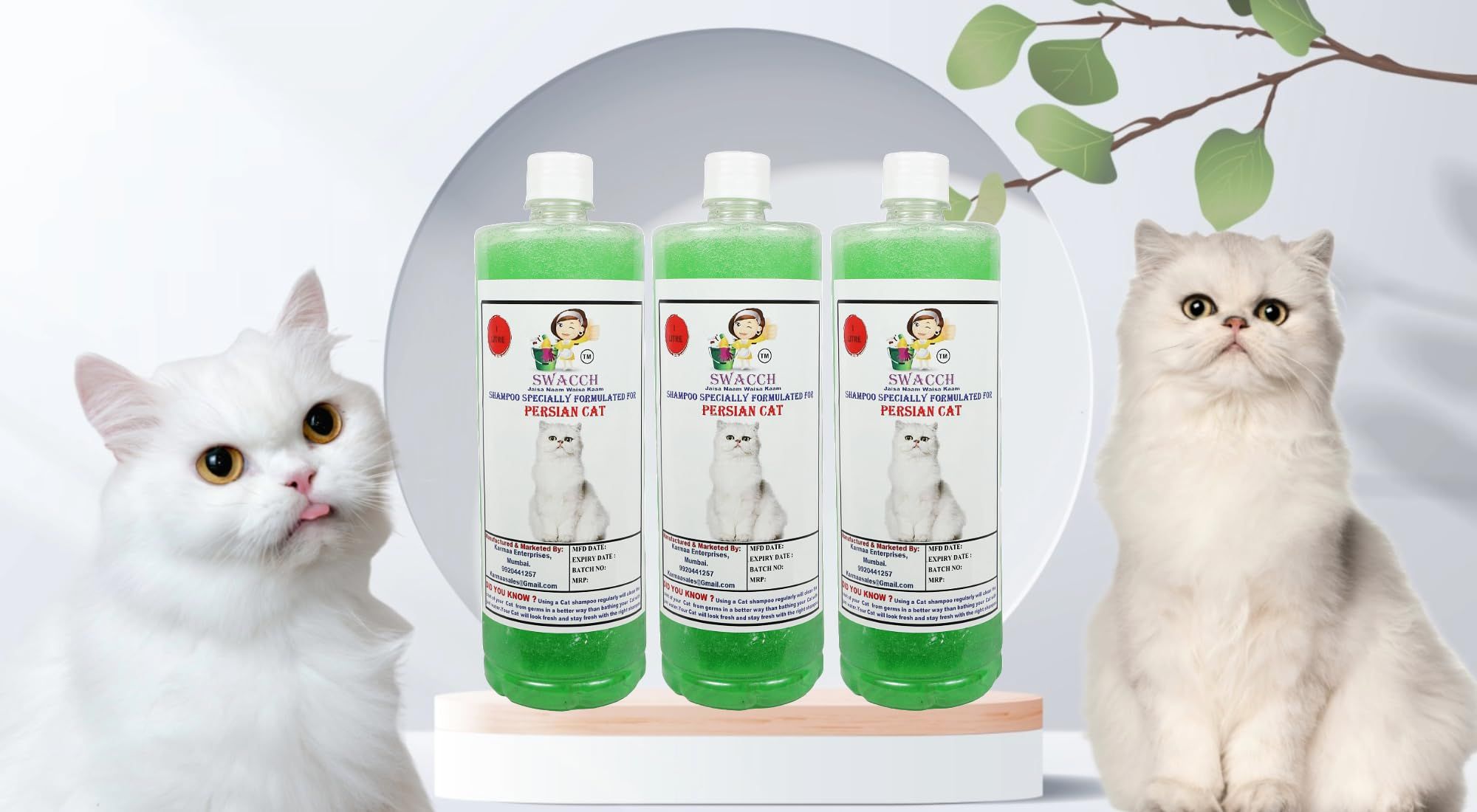 SWACCH Shampoo Specially FORMULATED for Persian CAT (1 Litre) (Combo Pack of 3) NEEM ALOVERA