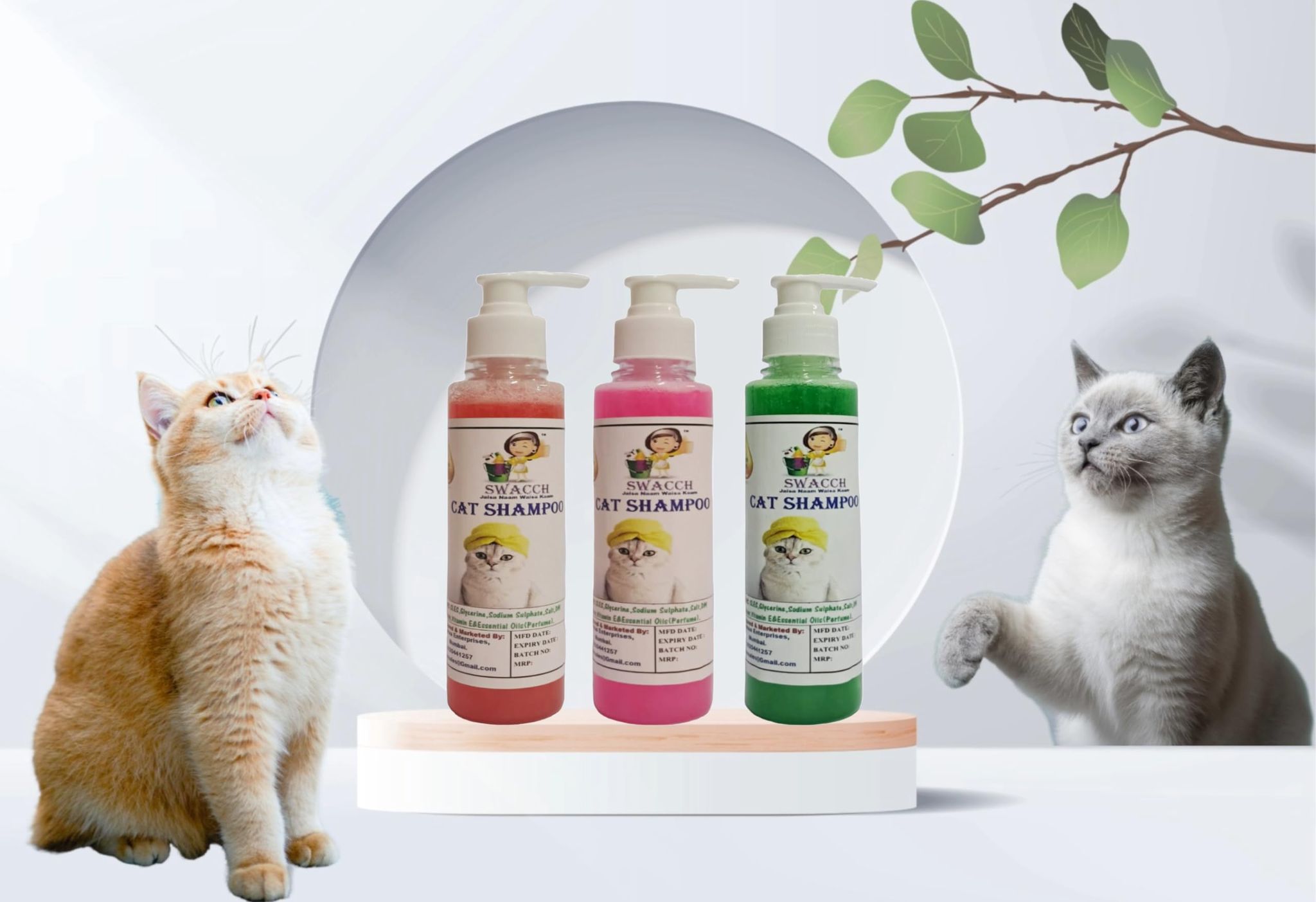 SWACCH Premium Shampoo for CAT Shampoo (200ML) (Combo Pack of 3) Jasmine, Rose & NEEM ALOVERA