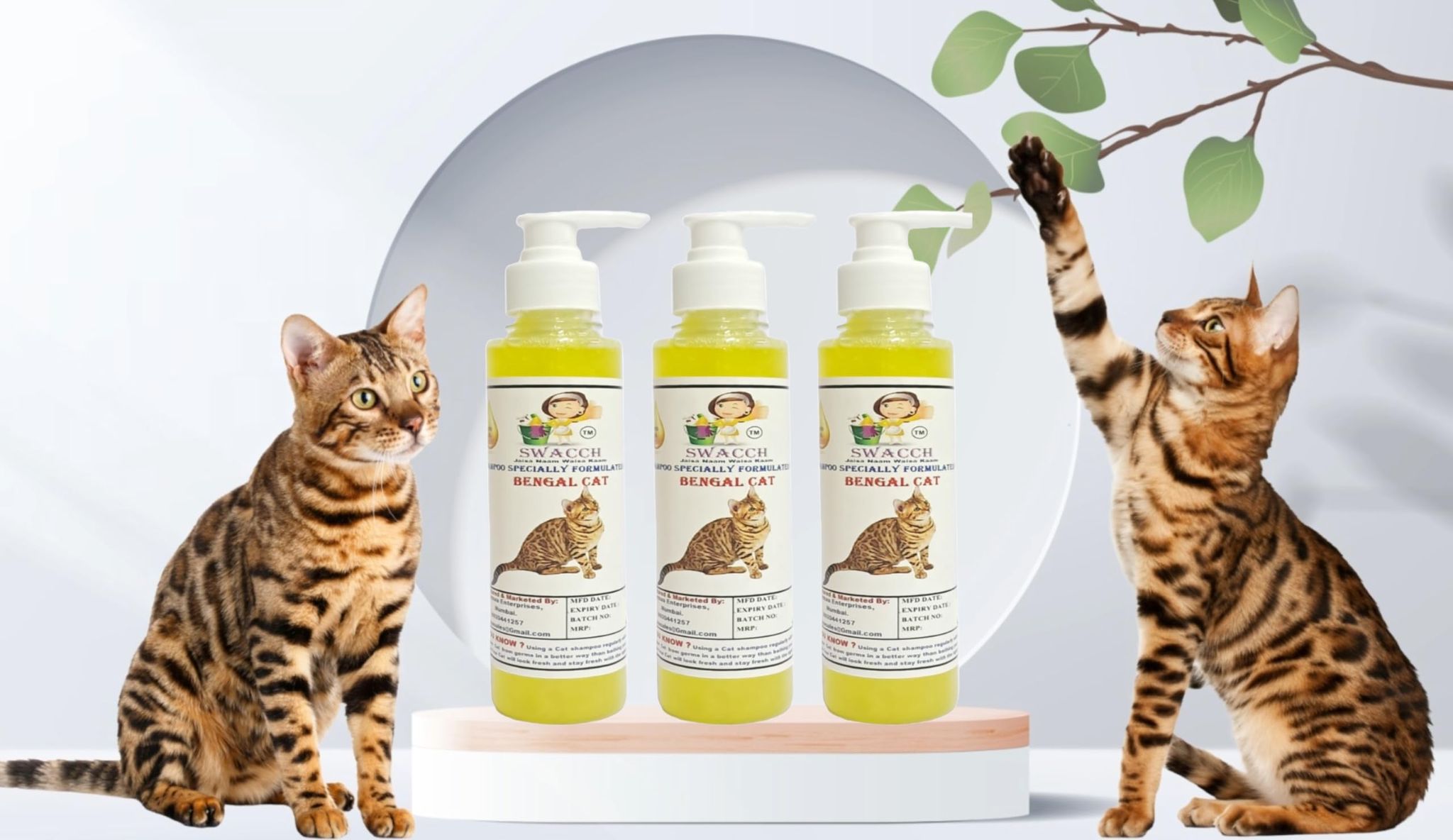 SWACCH Premium Shampoo for Bengal CAT (200ML) (Pack of 3) Lemon