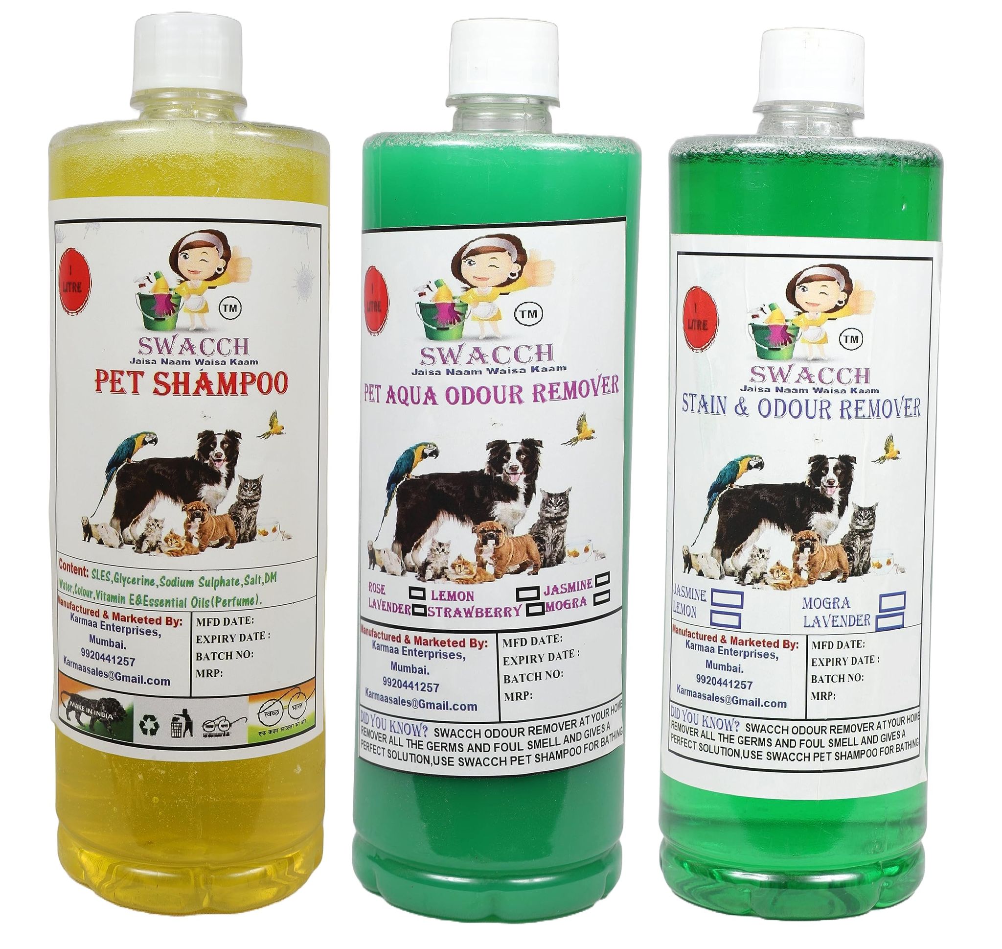 Swacch Shampoo (Lemon) + Deodorizer (Jasmine) + Stain Remover (Jasmine) 1 Litre Each