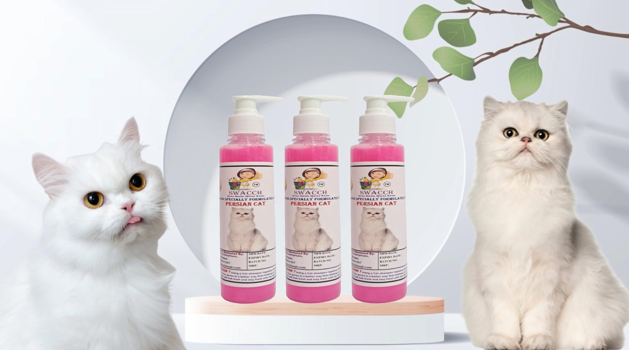 SWACCH Premium Shampoo for Persian CAT (200ML) (Pack of 3) Rose