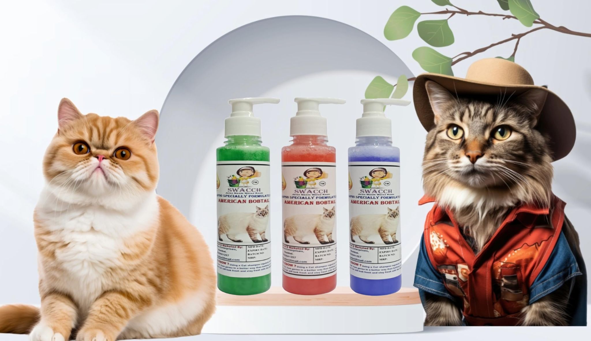 SWACCH Premium Shampoo for American Bobtail (200ML) (Combo Pack of 3) NEEM ALOVERA,Strawberry & Lavender