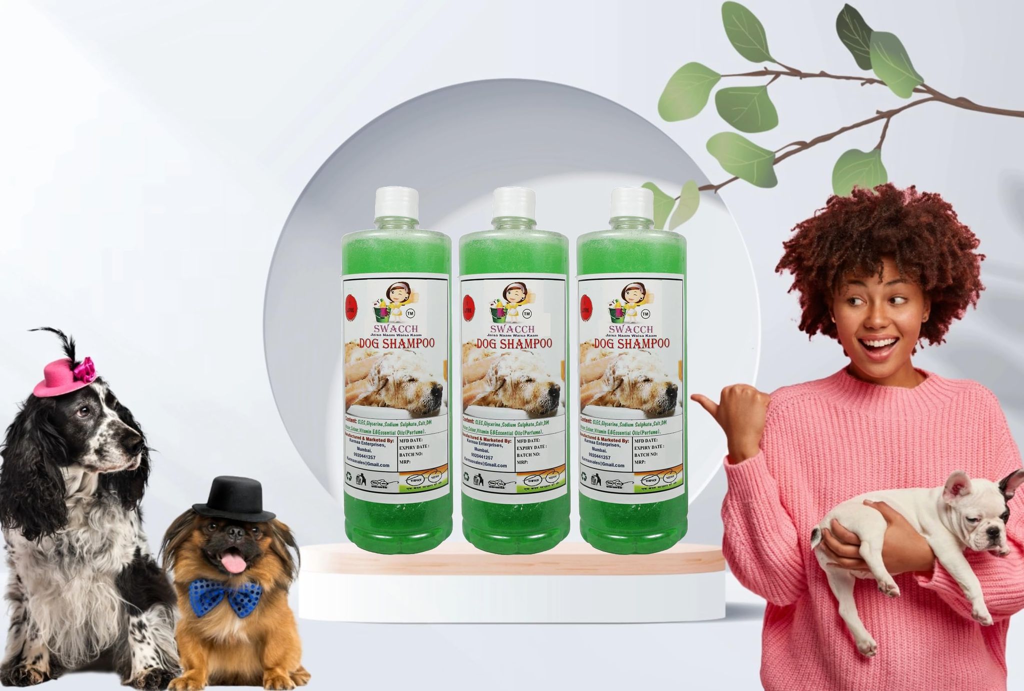 SWACCH Dog Shampoo (1 Litre) (Pack of 3) NEEM ALOVERA