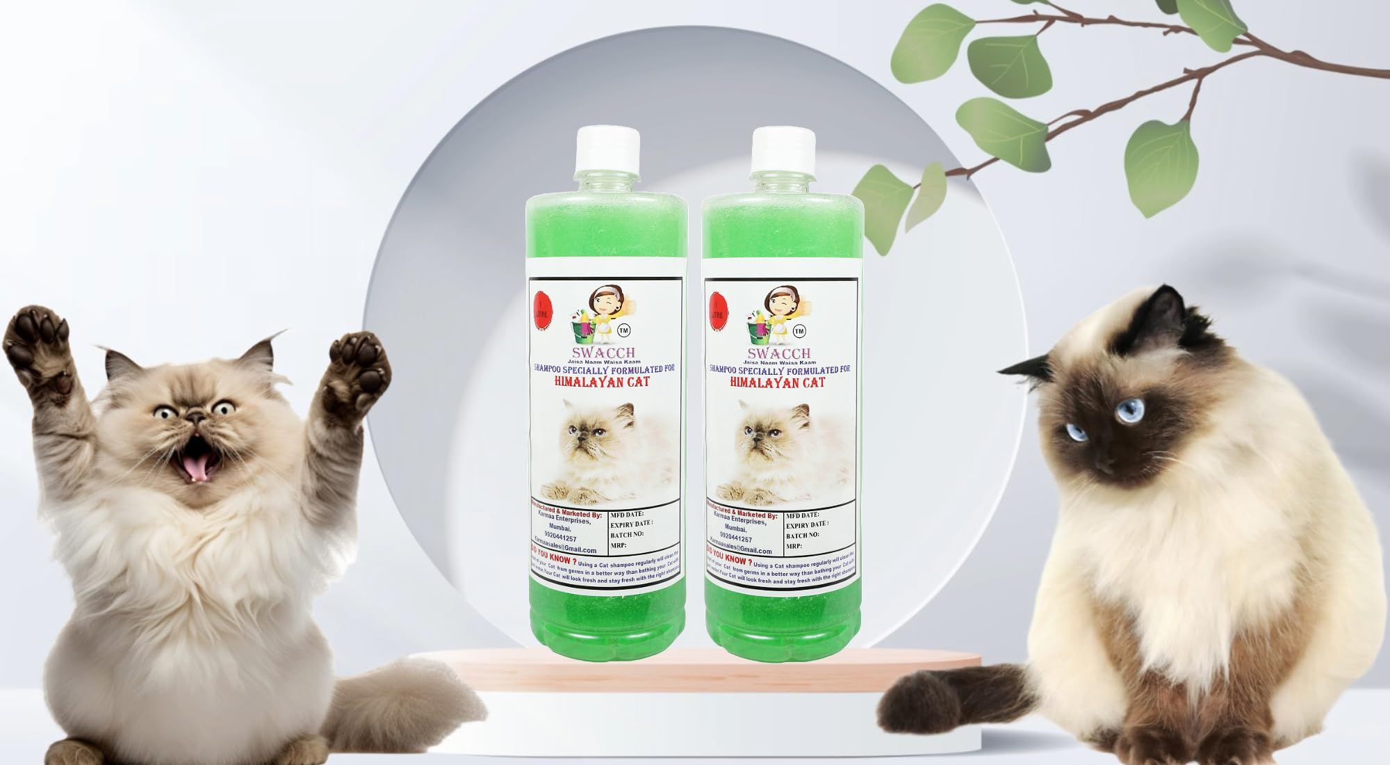 SWACCH Shampoo Specially FORMULATED for Himalayan Cat (1 Litre) (Pack of 2) NEEM ALOVERA
