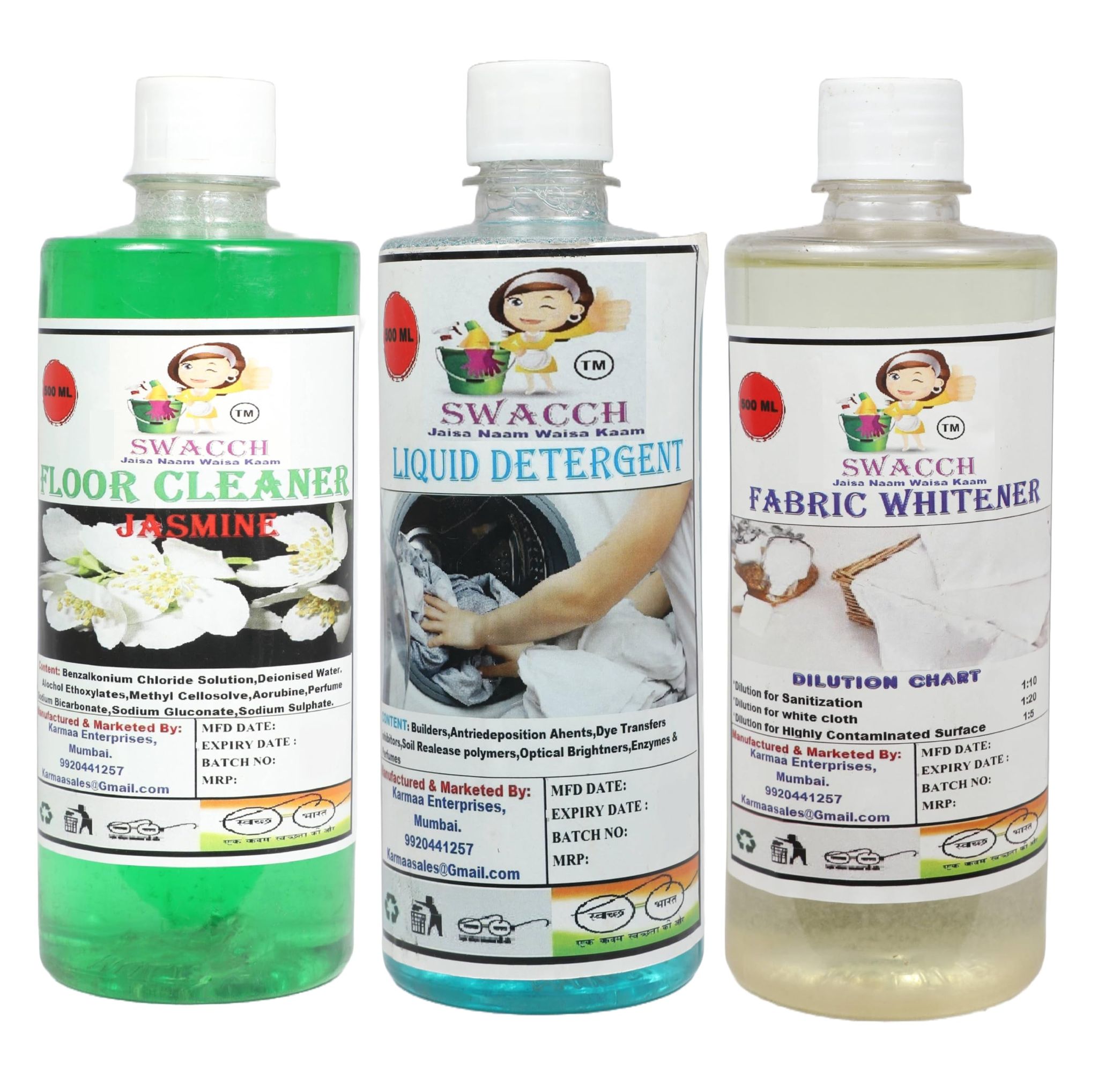 Home Care Combo Floor Cleaner Jasmine, Liquid Detergent Lavender & Fabric Whitener 500ML (Pack of 3)