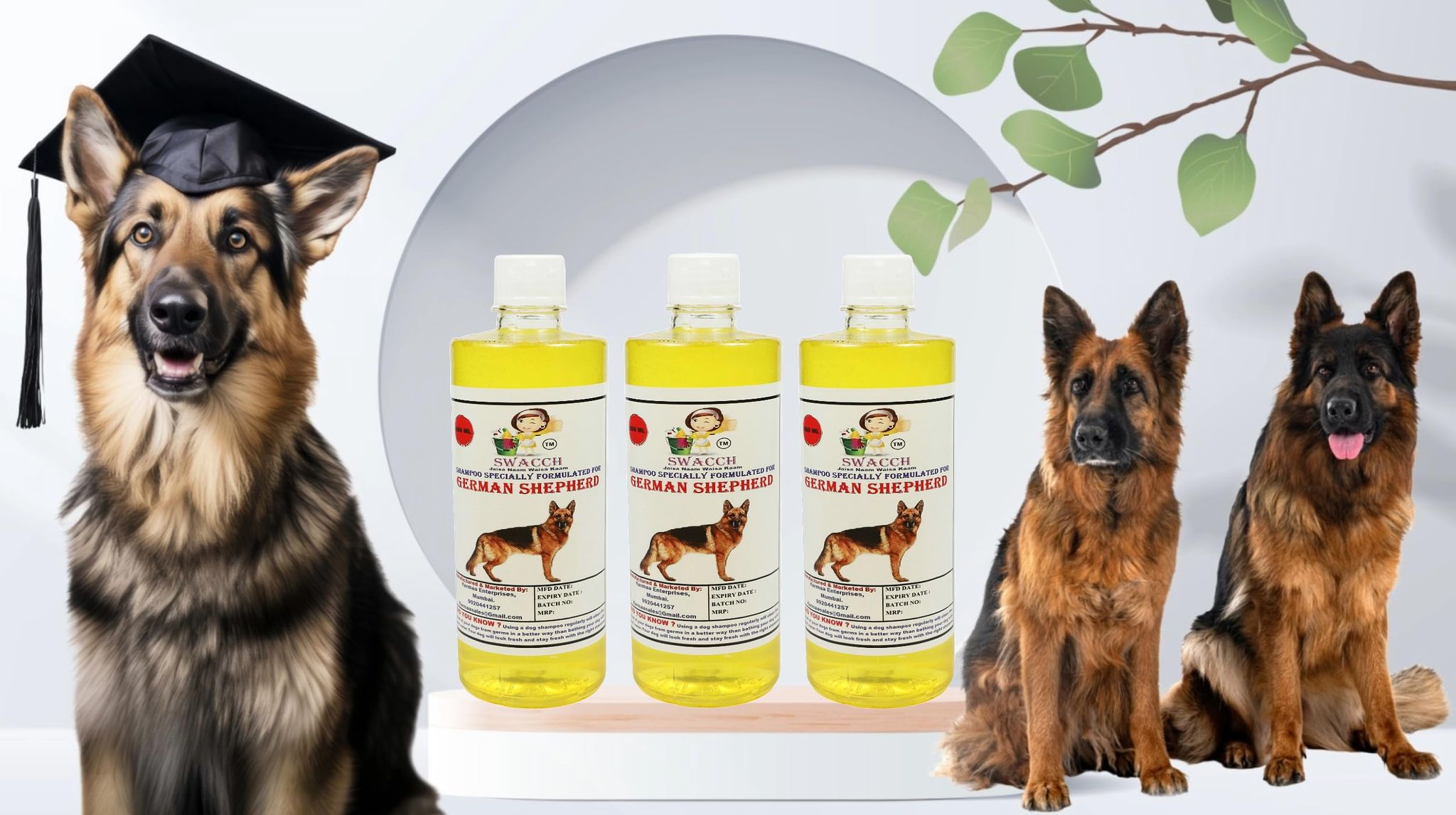Swacch Shampoo Specially Formulated for German Shepherd (500ml) (Pack of 3) Lemon