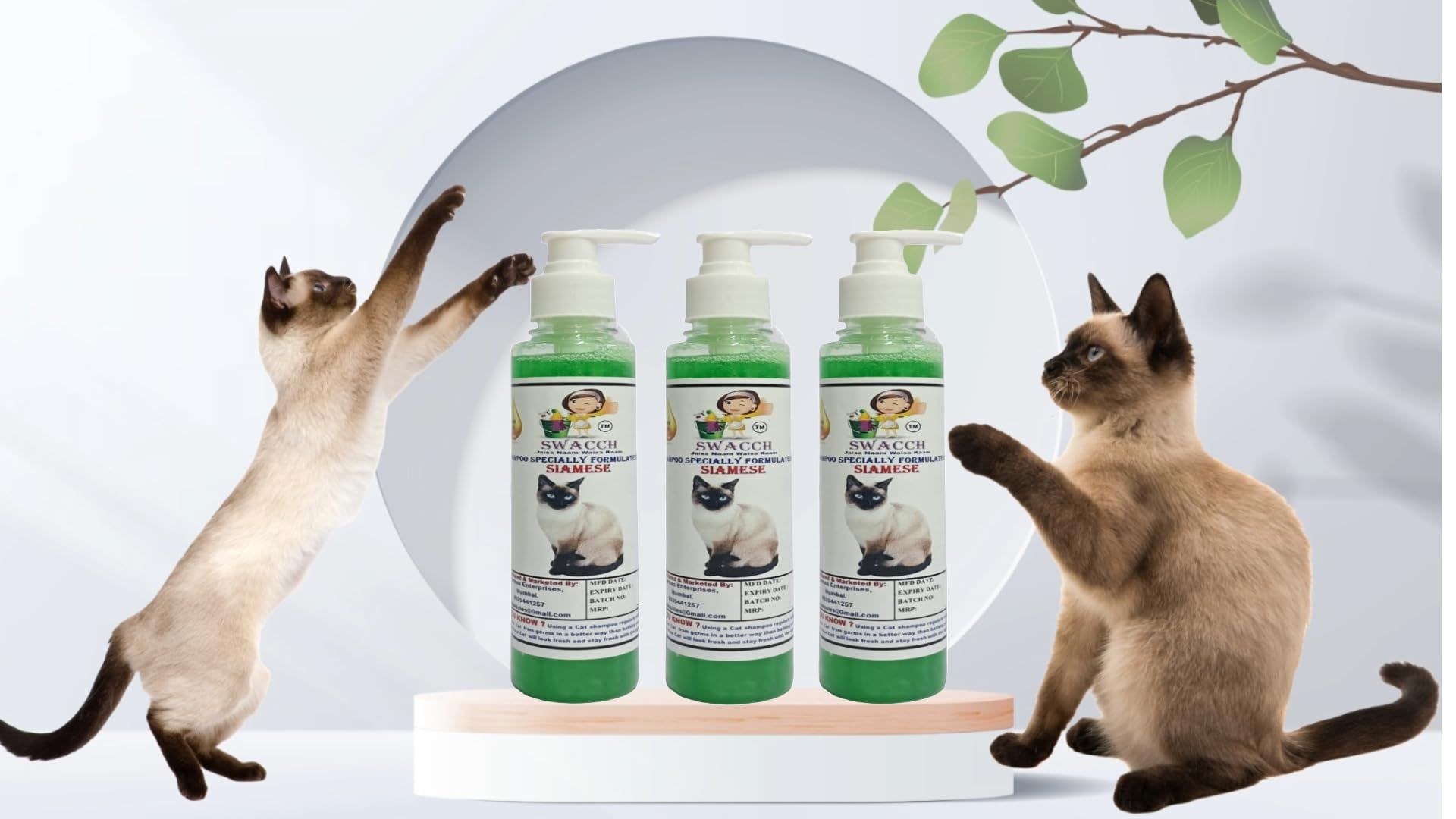 SWACCH Premium Shampoo for Siamese CAT (200ML) (Pack of 3) NEEM ALOVERA