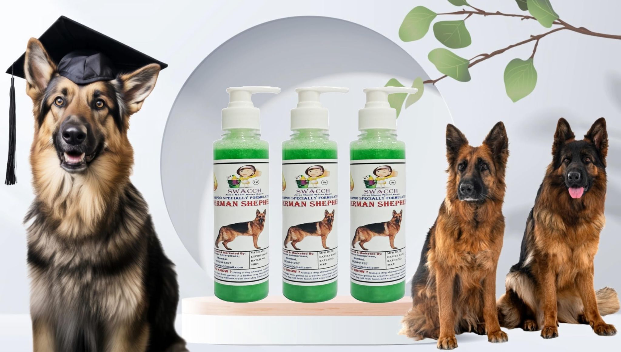SWACCH Premium Shampoo for German Shepherd (200ML) (Pack of 3) NEEM ALOVERA