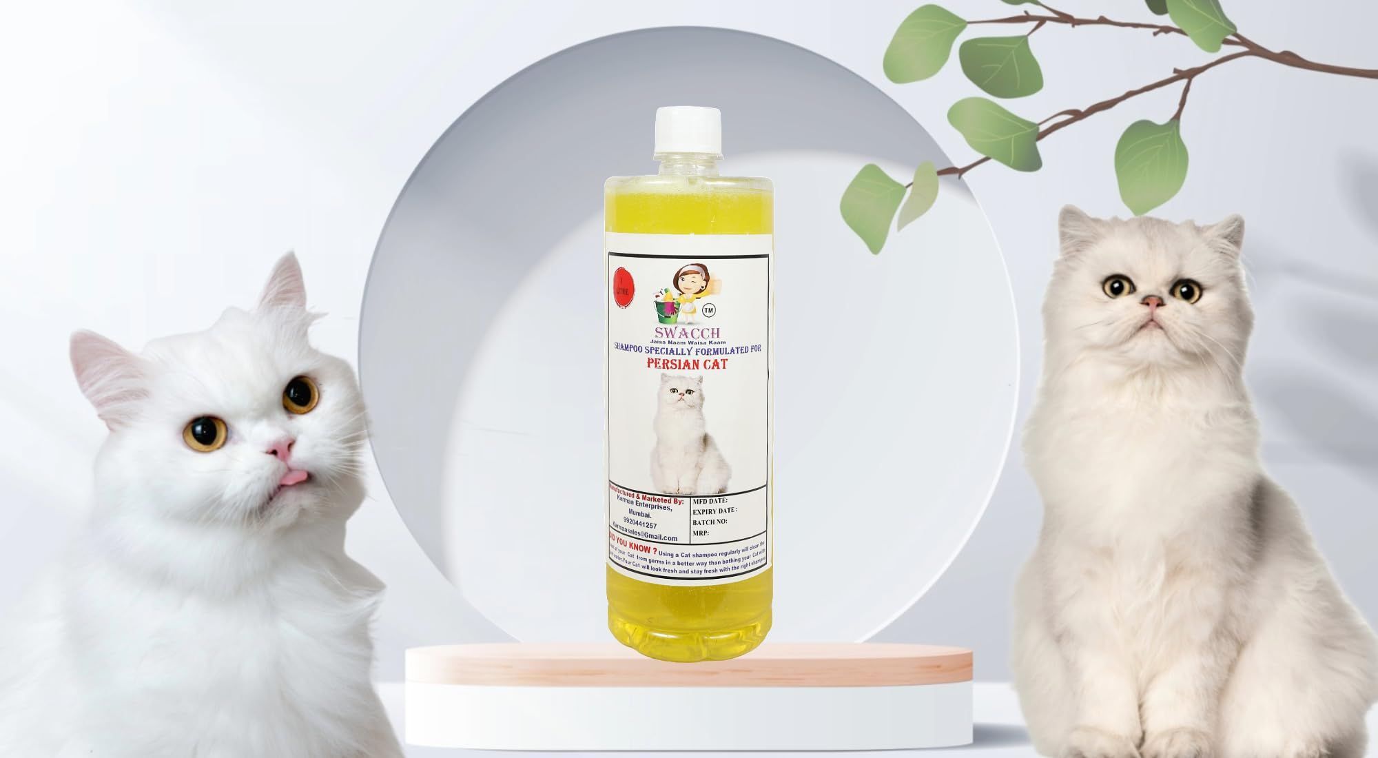 SWACCH Shampoo Specially FORMULATED for Persian CAT(1 Litre) Lemon
