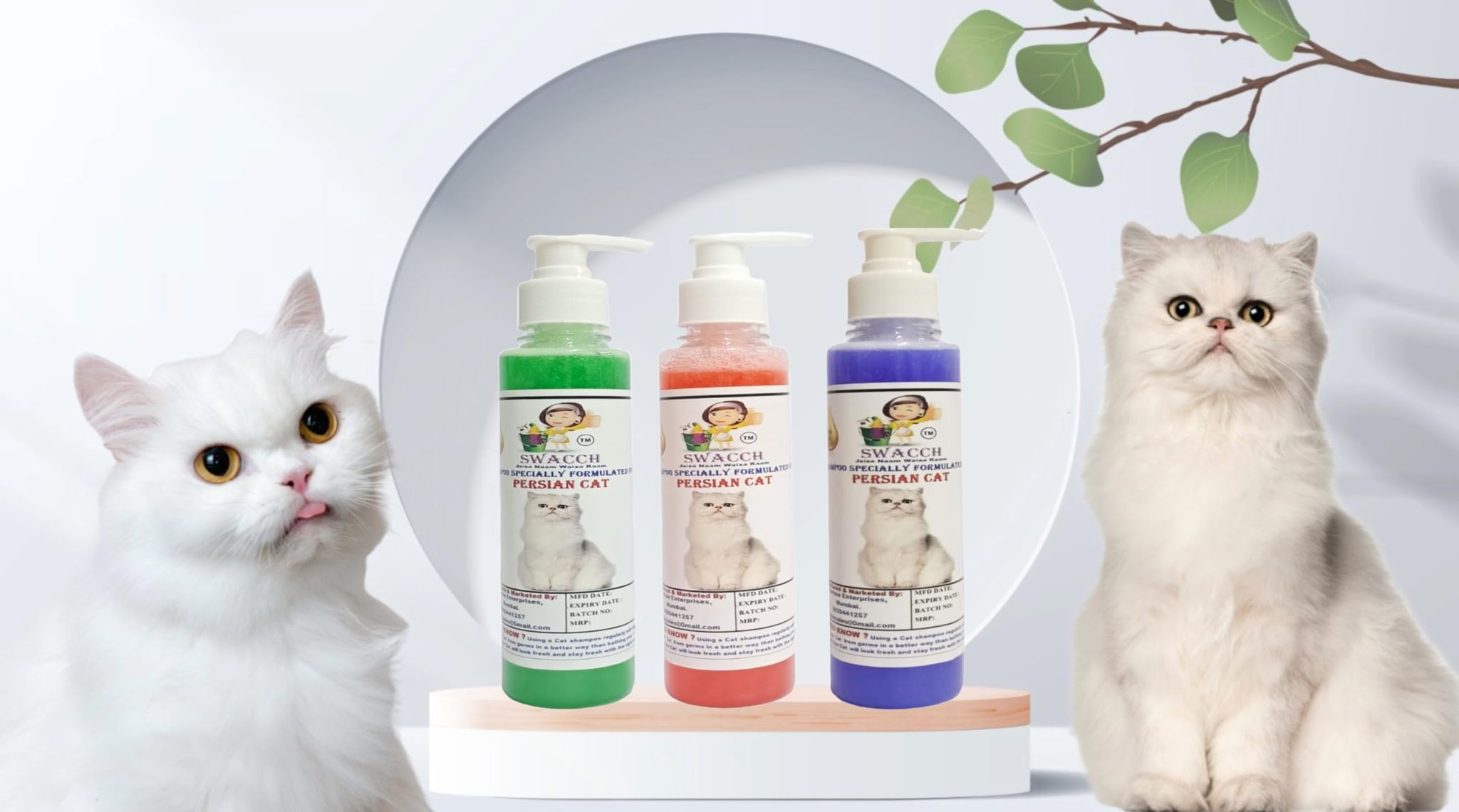 SWACCH Premium Shampoo for Persian CAT (200ML) (Combo Pack of 3) NEEM ALOVERA, Jasmine & Lavender