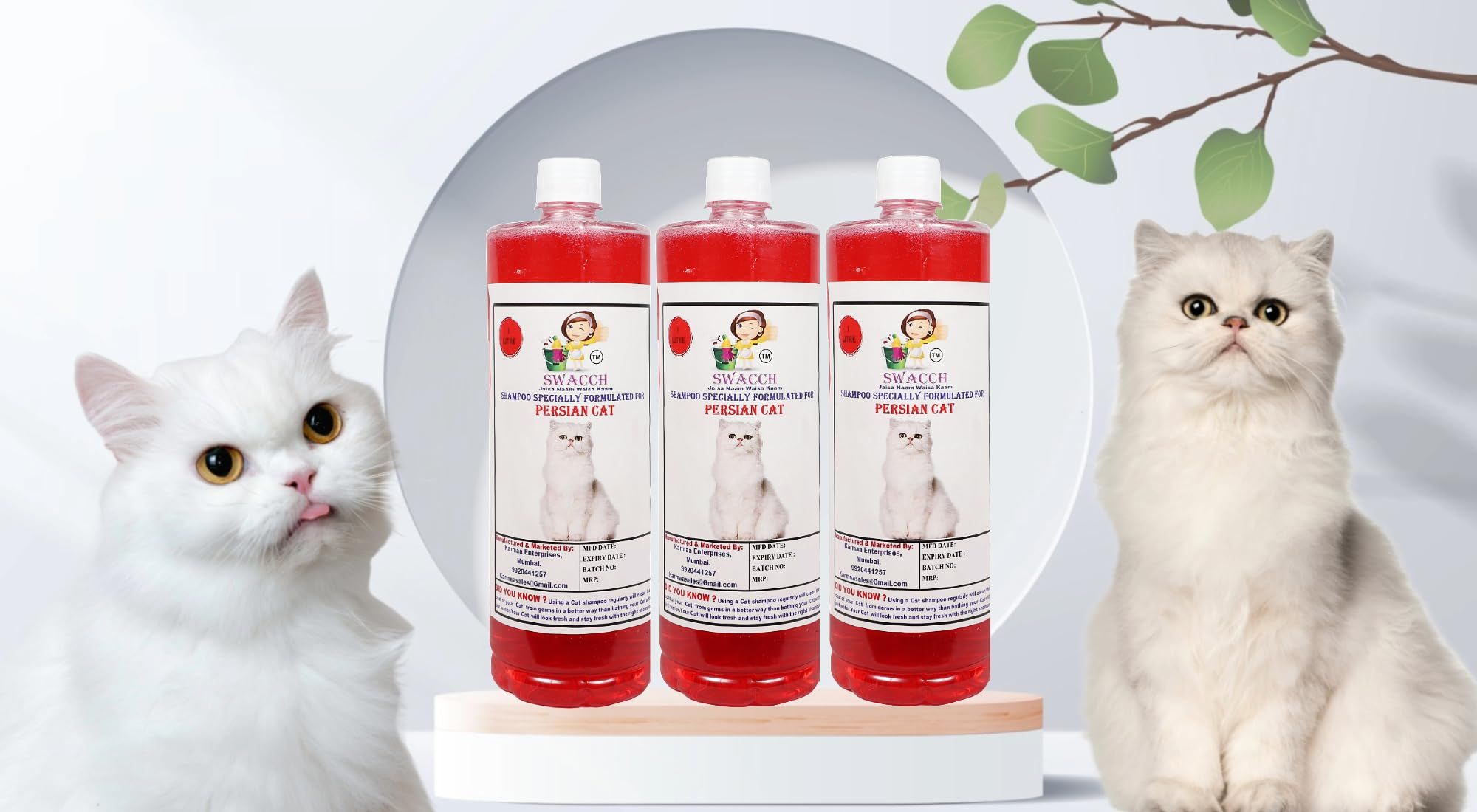 Swacch Shampoo Specially Formulated for Jasmine (Persian Cat 1 Litre) Pack of 3