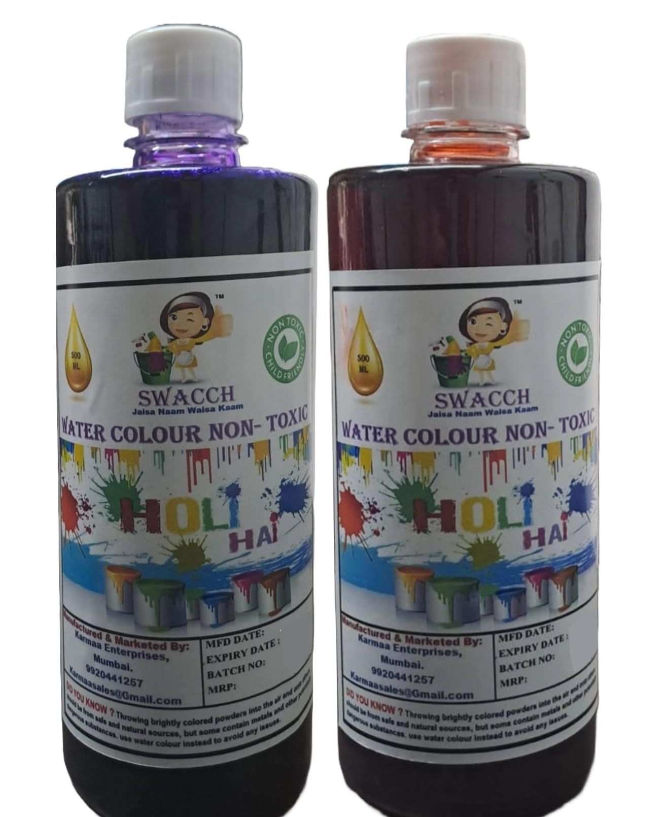 SWACCH WATER COLOUR NON-TOXIC & ECO FRIENDLY COLOUR (BLUE & ORANGE) (500ML) (PACK OF 2)