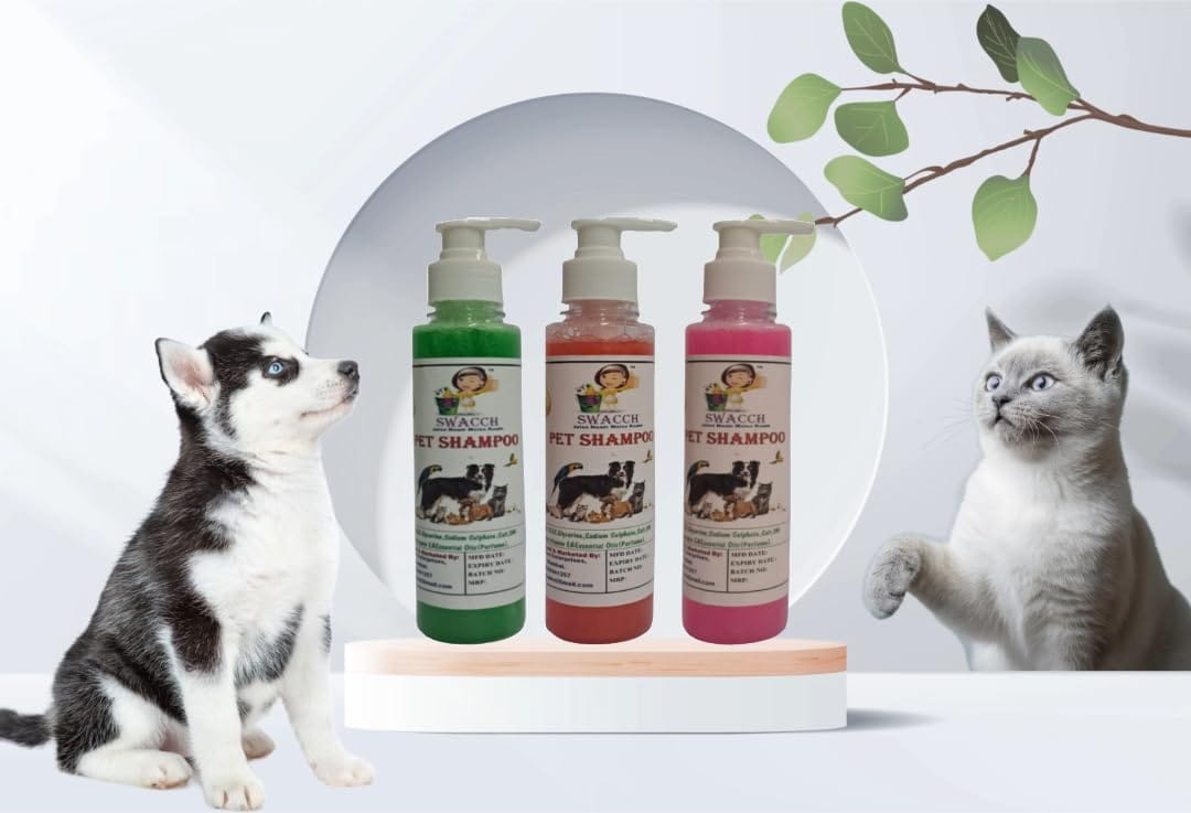 SWACCH Premium Shampoo for PET Shampoo (200ML) (Combo Pack of 3) NEEM ALOVERA, Jasmine & Rose