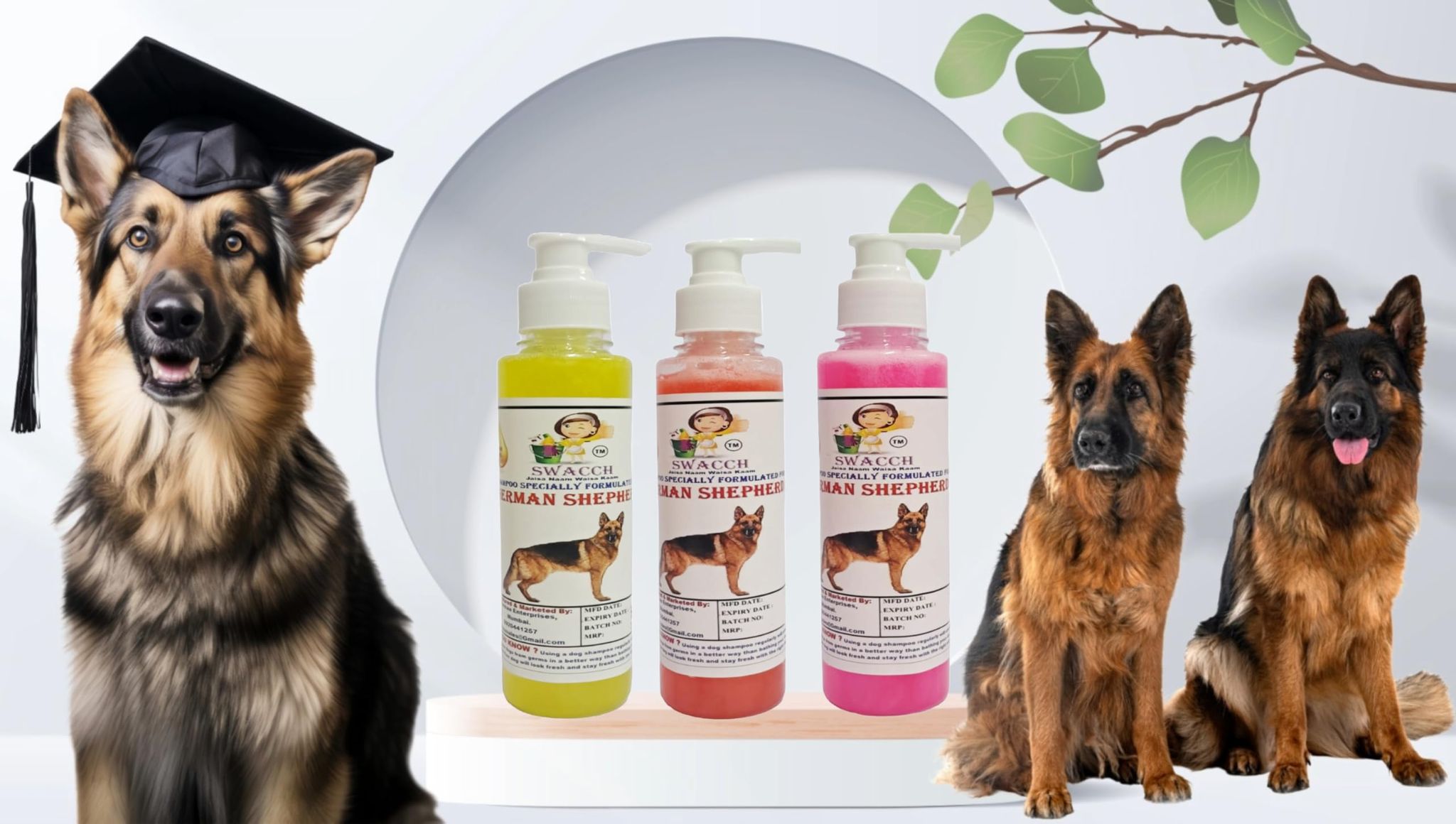 SWACCH Premium Shampoo for German Shepherd (200ML) (Combo Pack of 3) Lemon, Strawberry & Rose