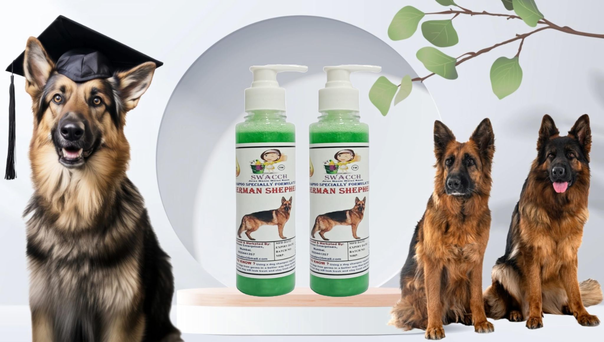 SWACCH Premium Shampoo for German Shepherd (200ML) (Pack of 2) NEEM ALOVERA