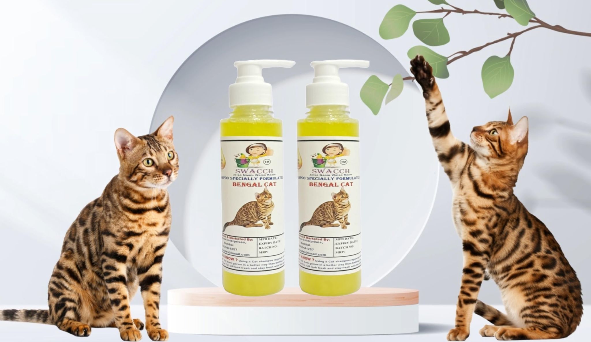 SWACCH Premium Shampoo for Bengal CAT (200ML) (Pack of 2) Lemon