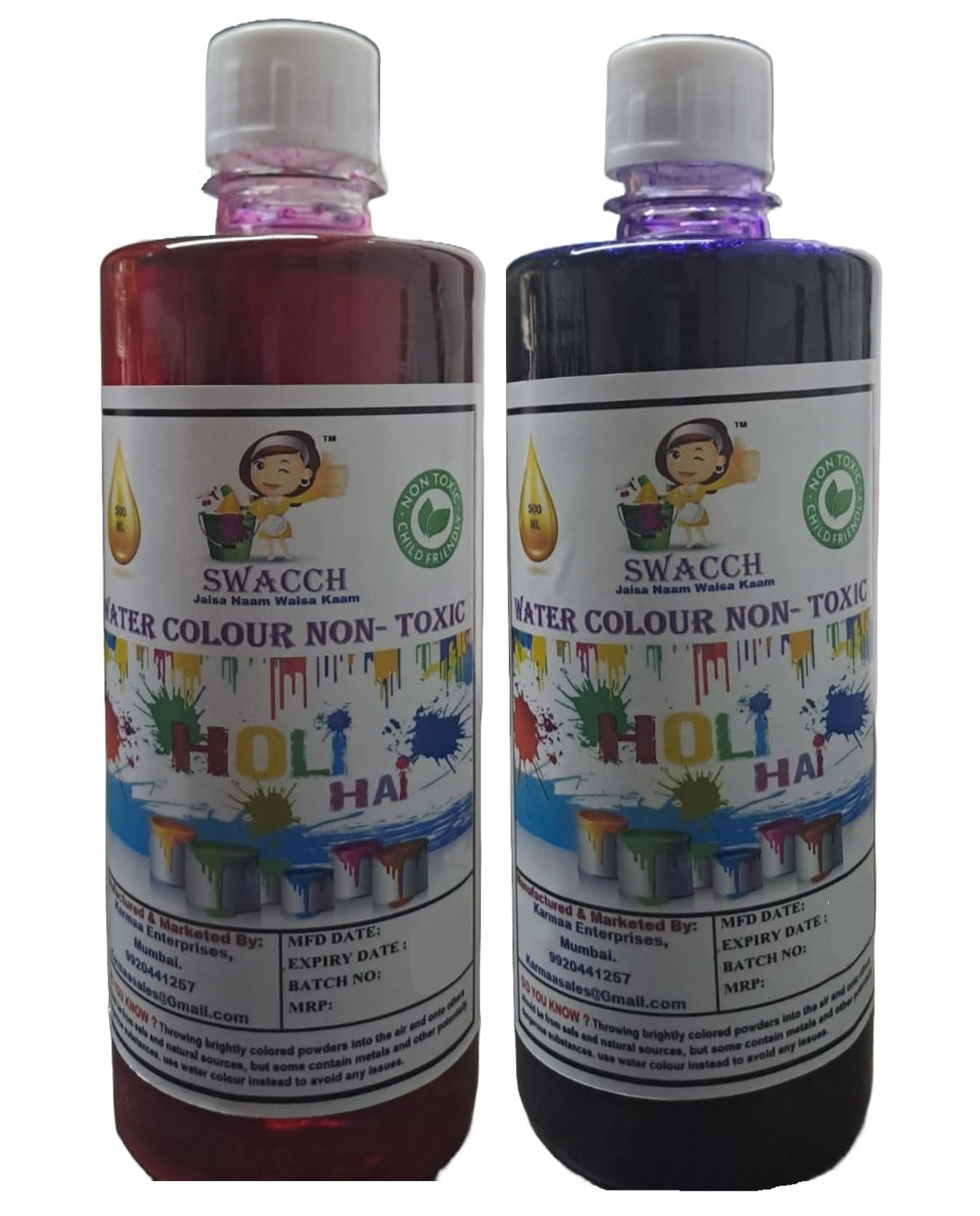 SWACCH WATER COLOUR NON-TOXIC & ECO FRIENDLY COLOUR (PINK & PURPLE) (500ML) (PACK OF 2)