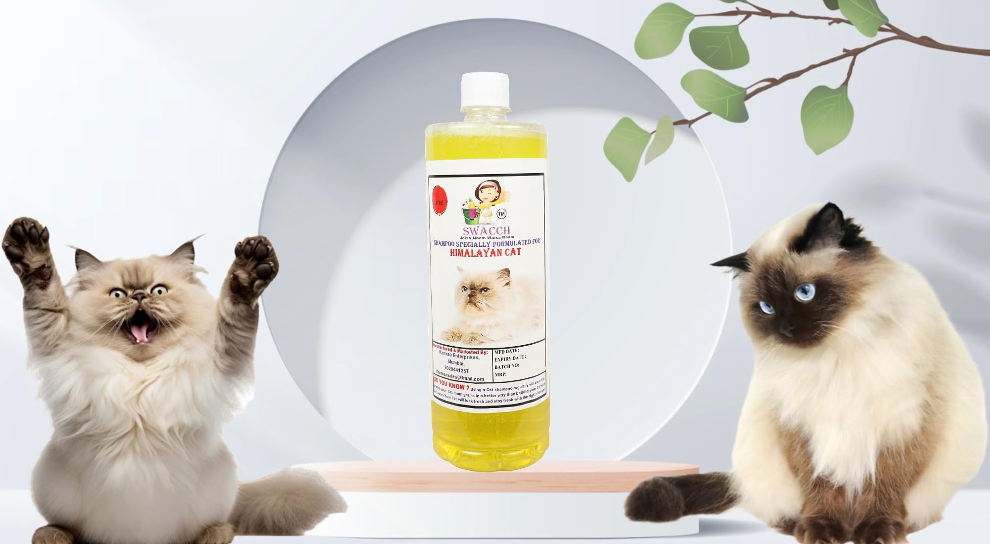 SWACCH Shampoo Specially Formulated for Himalayan Cat (1 Litre) Lemon