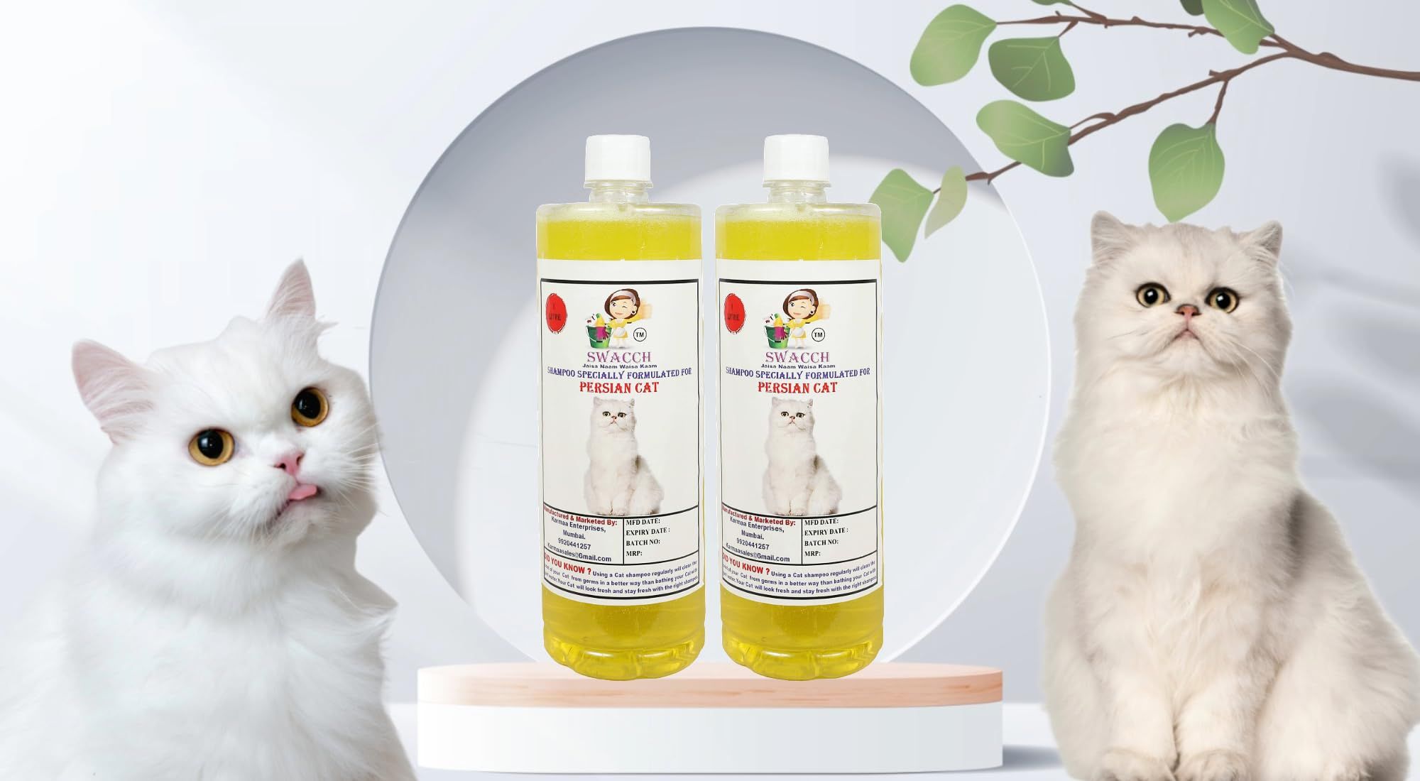 SWACCH Shampoo Specially FORMULATED for Persian CAT (1 Litre) (Combo Pack of 2) Lemon