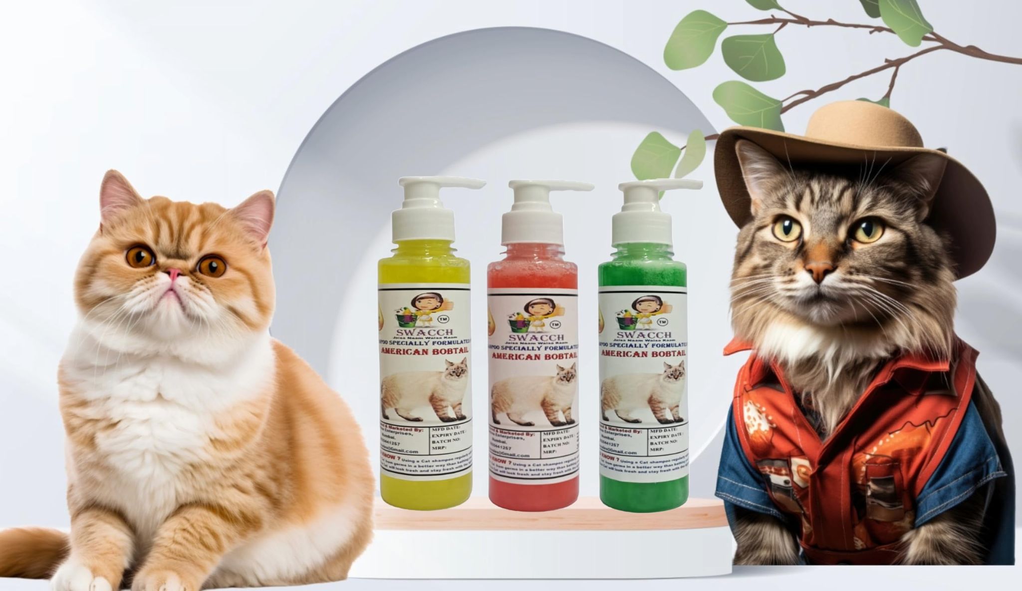 SWACCH Premium Shampoo for American Bobtail (200ML) (Combo Pack of 3) Lemon, Strawberry & NEEM ALOVERA