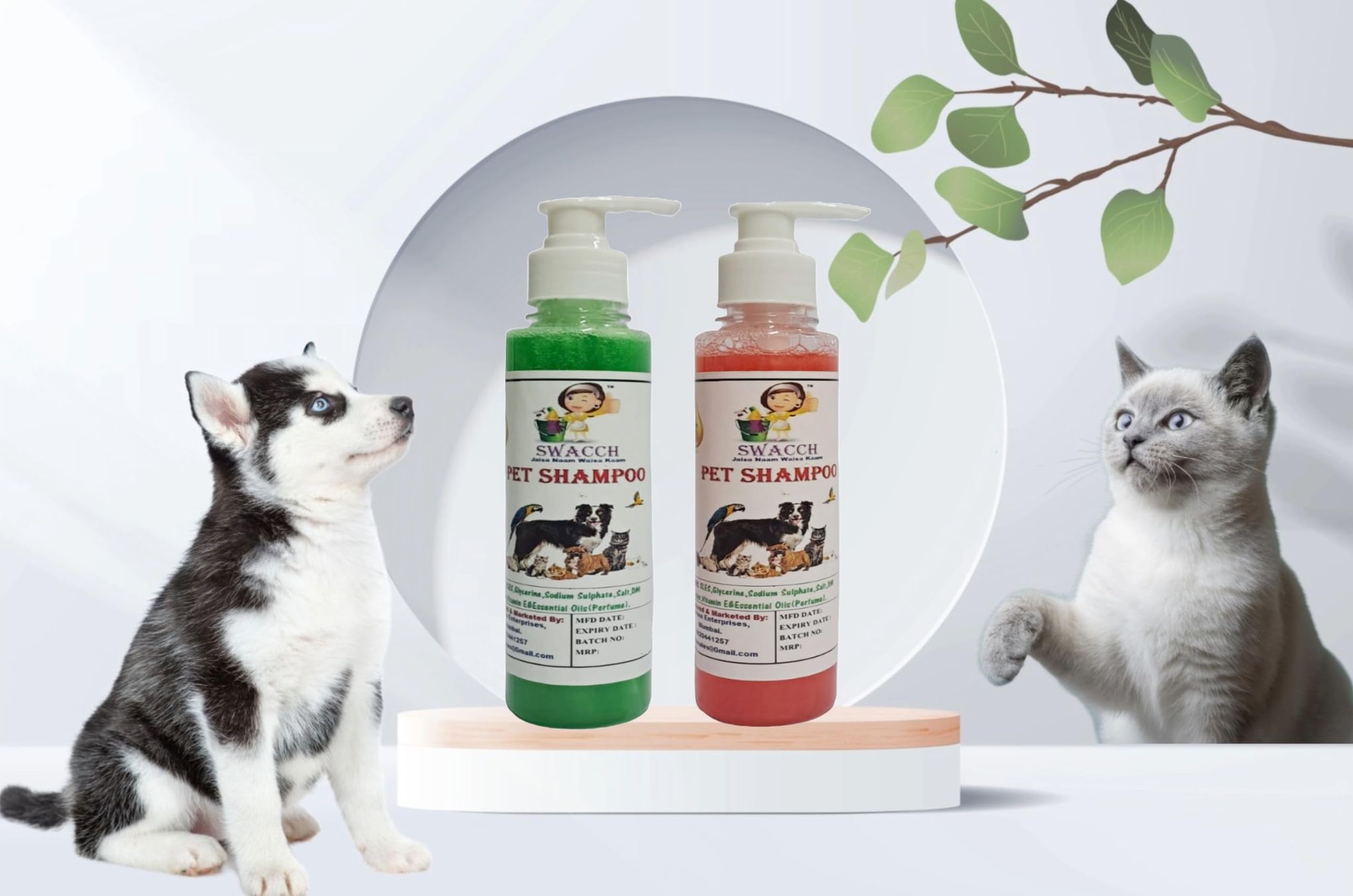 SWACCH Premium Shampoo for PET Shampoo (200ML) (Combo Pack of 2) NEEM ALOVERA & Strawberry