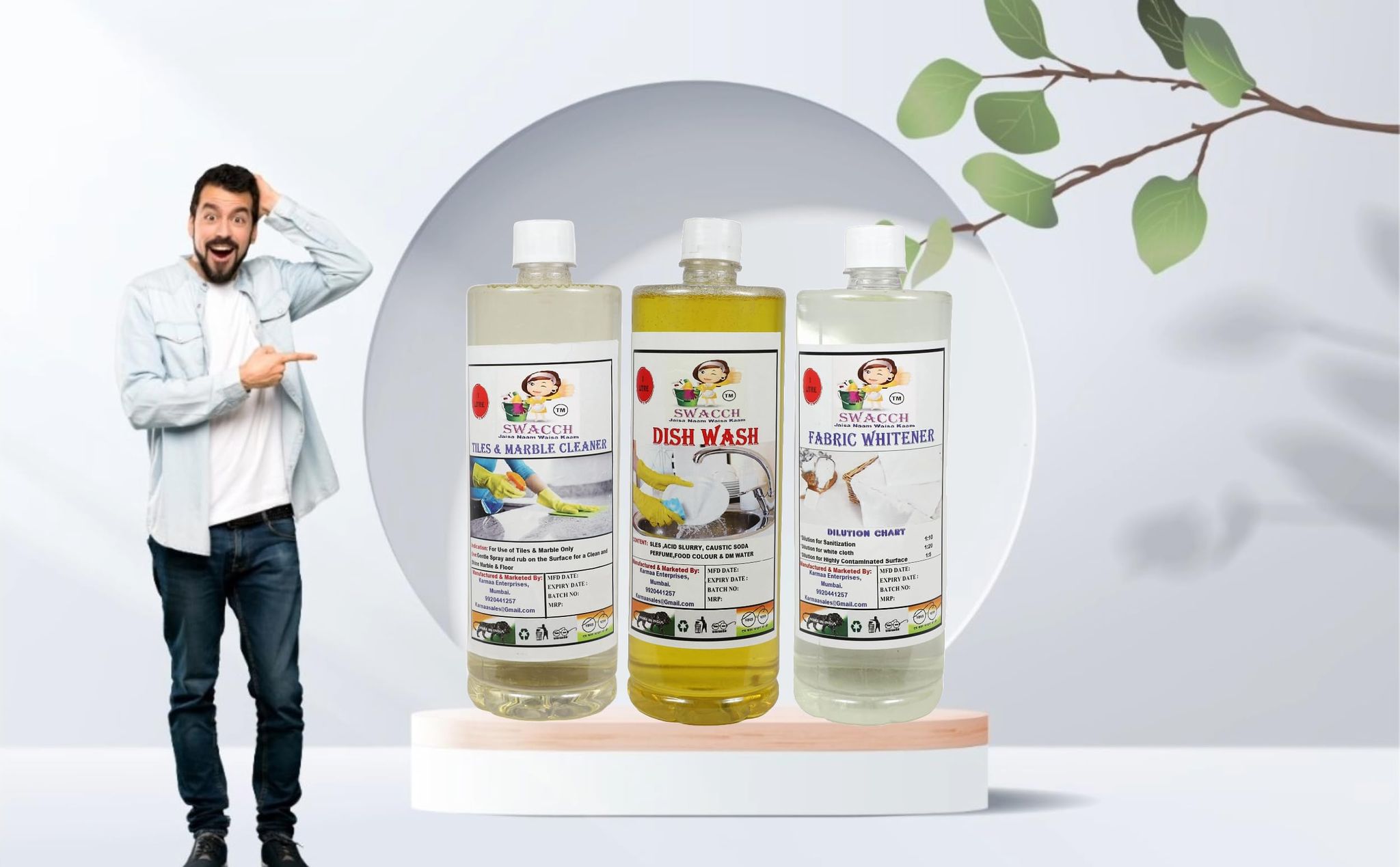 HOME CARE COMBO Tiles & Marble Cleaner, Dish Wash Lemon & Fabric Whitener (1 Litre) (Pack of 3)