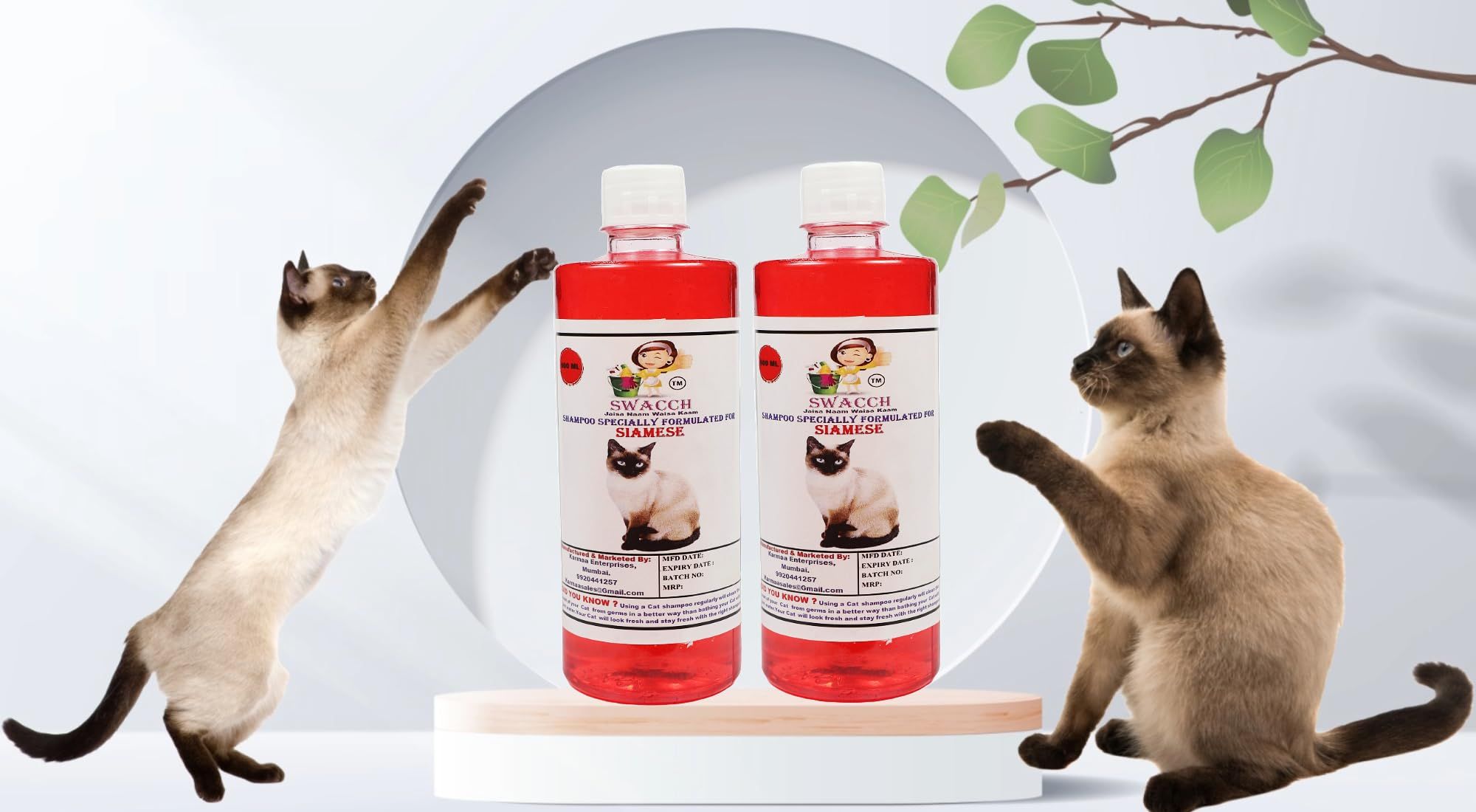SWACCH Shampoo Specially Formulated for Siamese (500ML) (Pack of 2) Jasmine