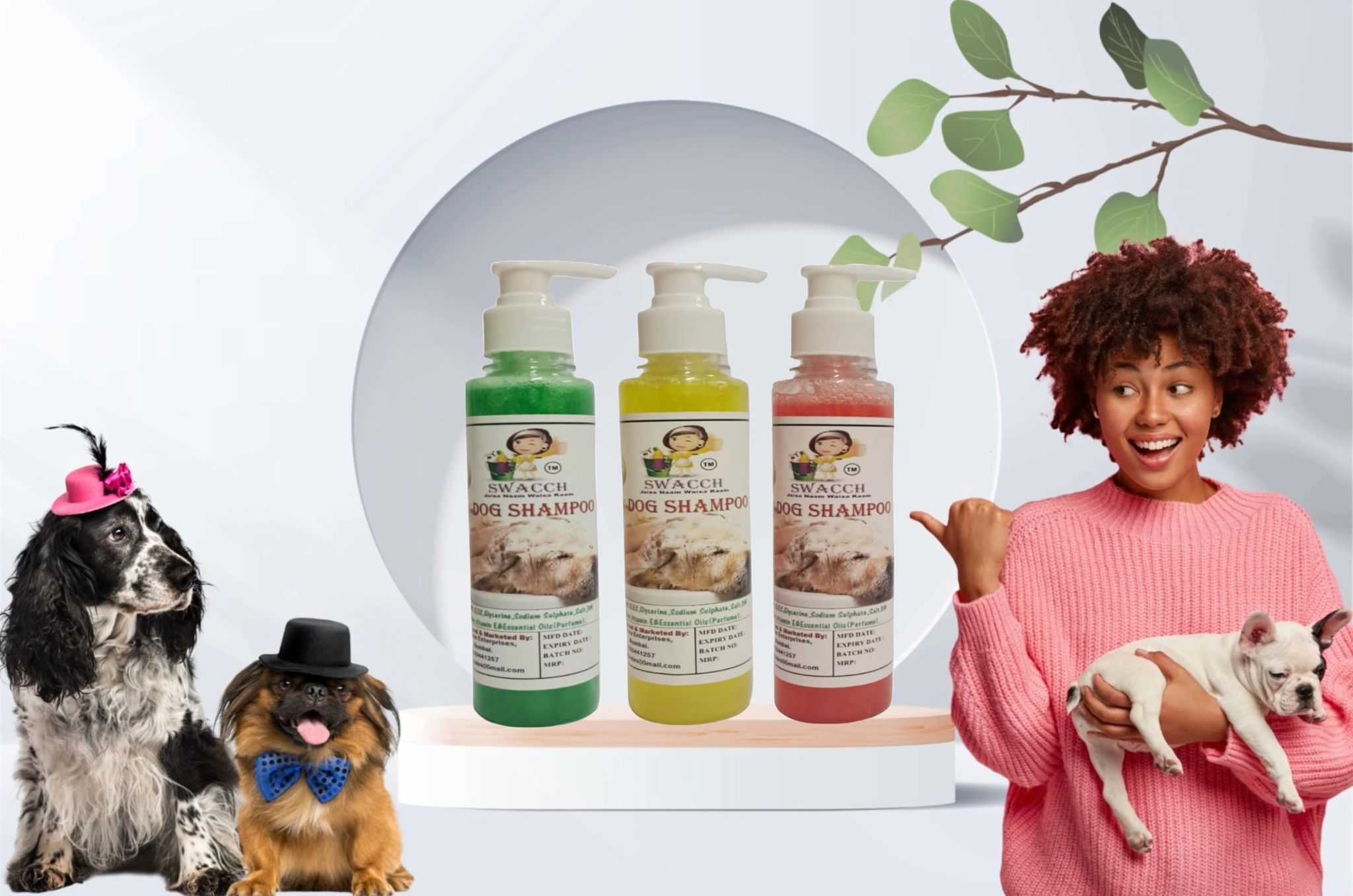 SWACCH Premium Shampoo for Dog (200ML) (Combo Pack of 3) NEEM ALOVERA, Lemon, Strawberry