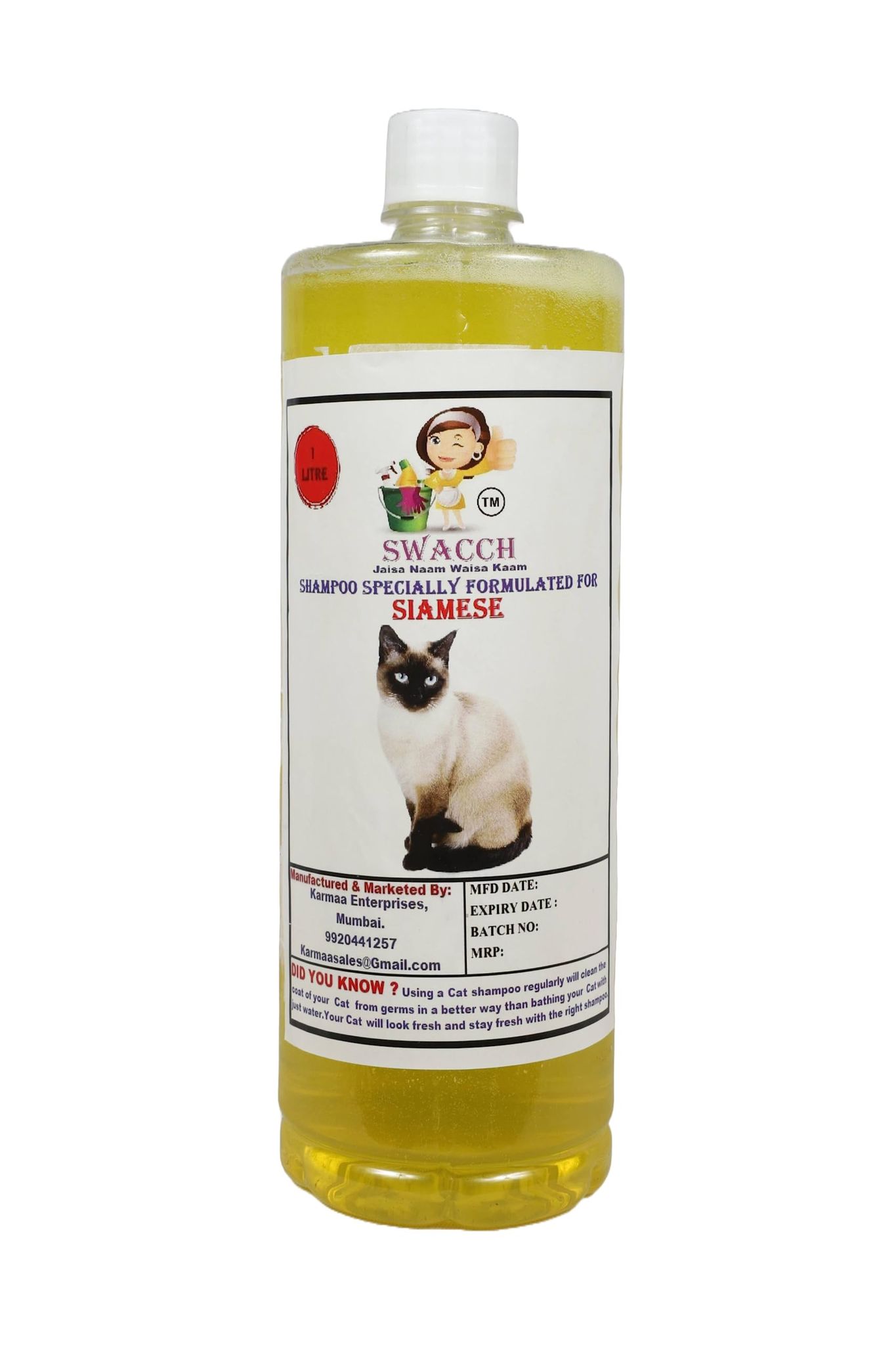 SWACCH Shampoo Specially FORMULATED for Siamese CAT (1 Litre) Lemon