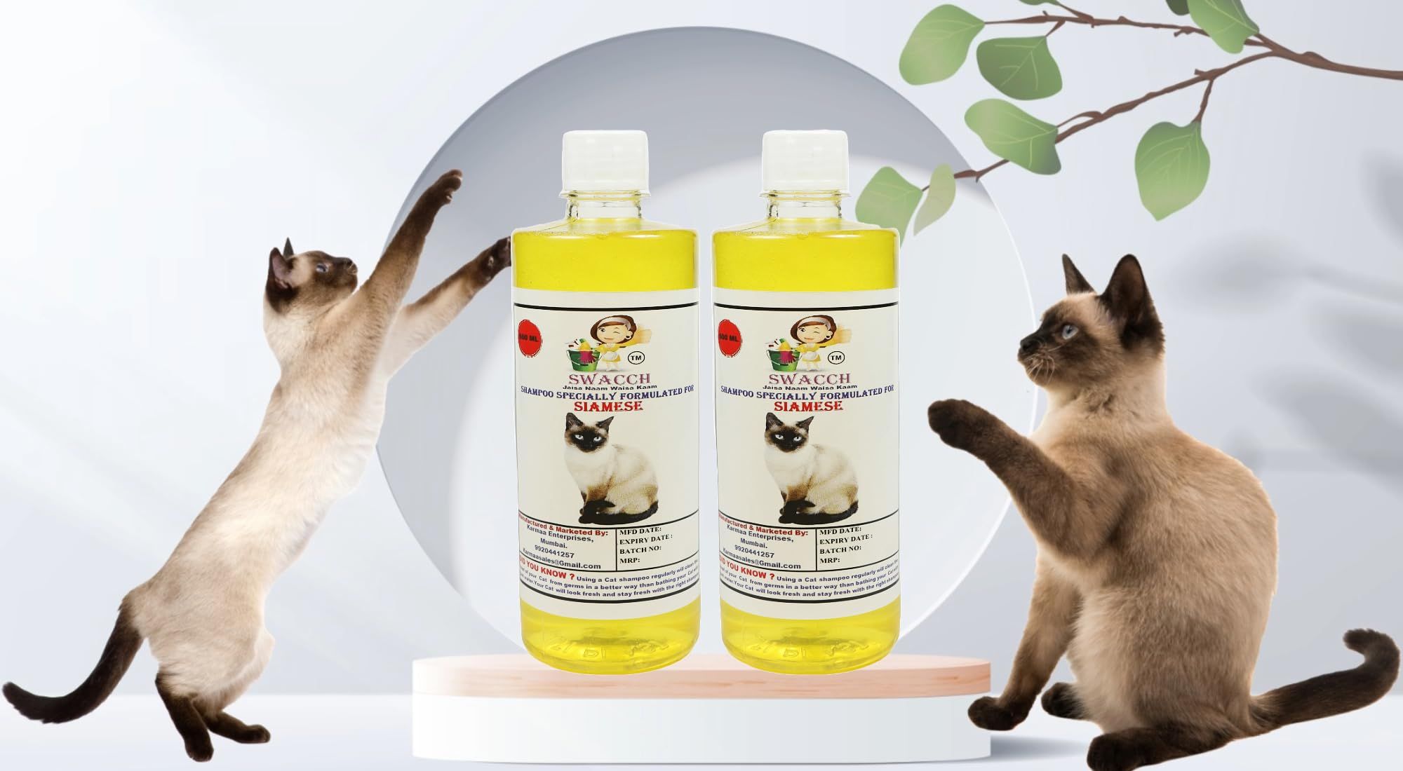 SWACCH Shampoo Specially FORMULATED for Siamese (500ML) (Pack of 2) Lemon