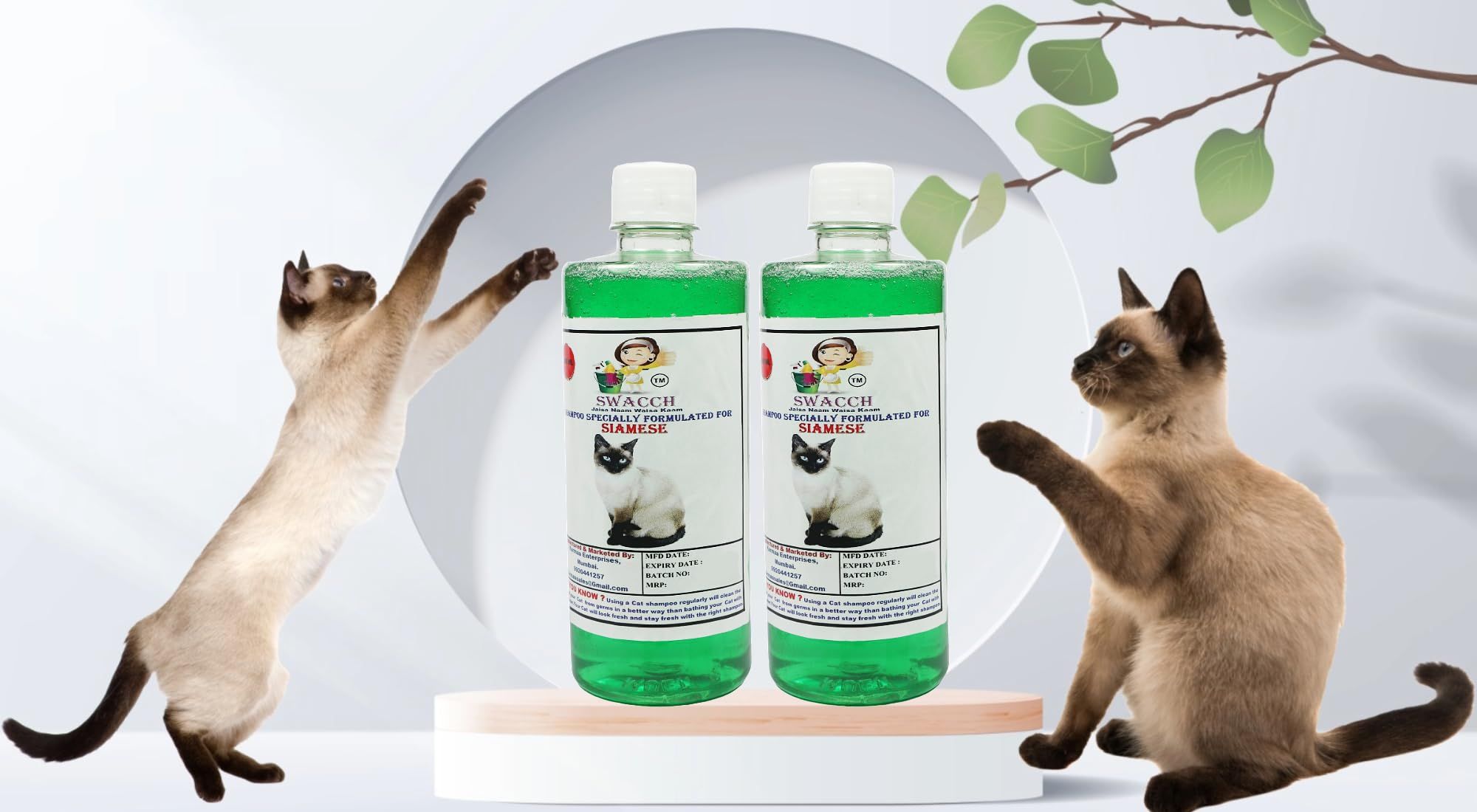 SWACCH Shampoo Specially FORMULATED for Siamese (500ML) (Pack of 2) NEEM ALOVERA