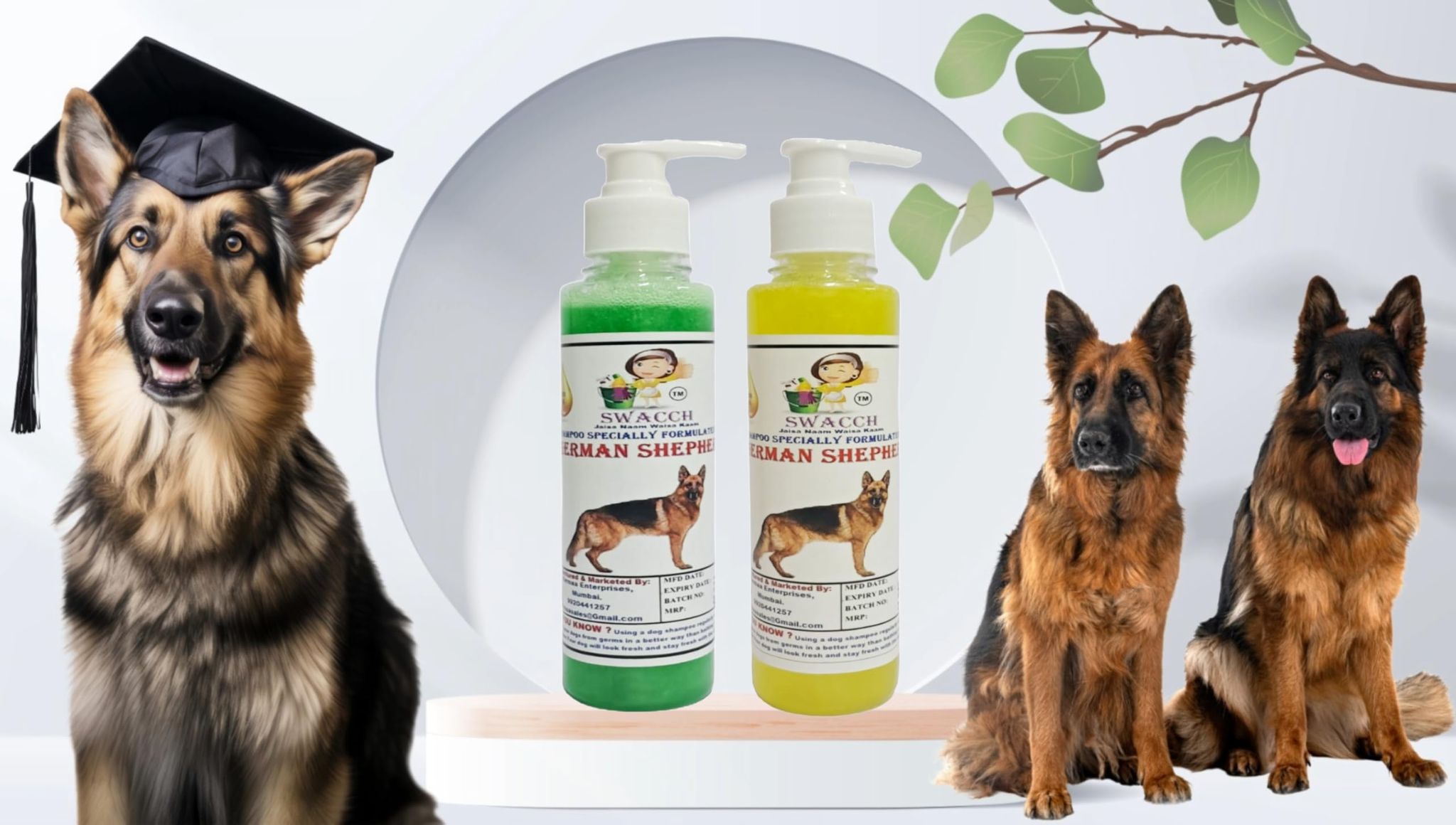 SWACCH Premium Shampoo for German Shepherd (200ML) (Combo Pack of 2) NEEM ALOVERA & Lemon