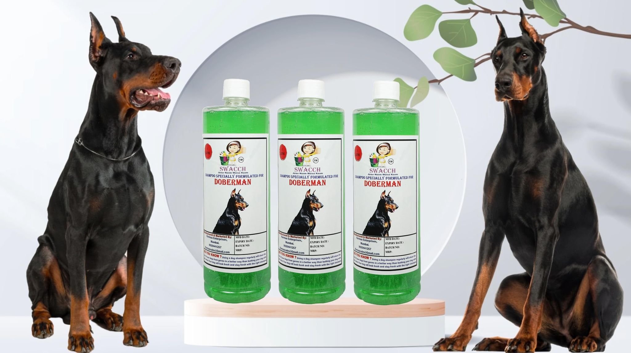 Swacch Shampoo Specially Formulated for Doberman (1 Litre) (Pack of 3) Neem Alovera