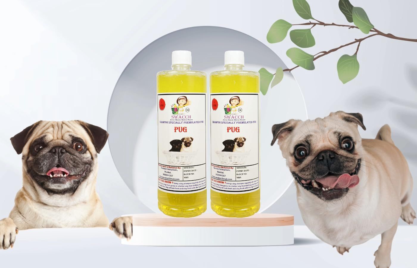 SWACCH Shampoo Specially FORMULATED for Pug (1 Litre) (Combo Pack of 2) Lemon
