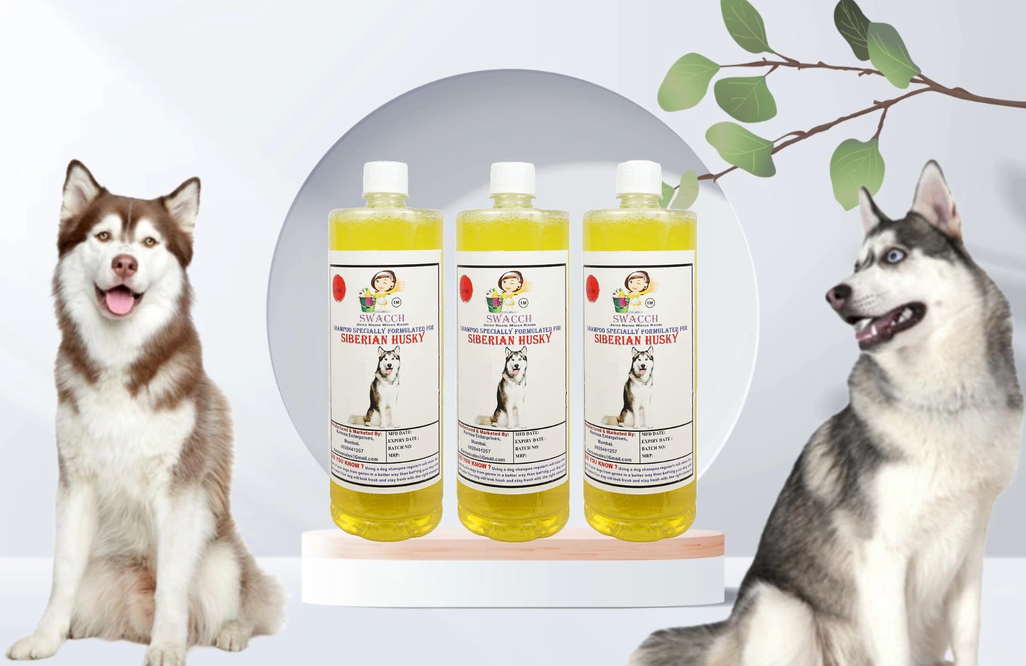 SWACCH Shampoo Specially FORMULATED for Siberian Husky (1 Litre) (Combo Pack of 3) Lemon